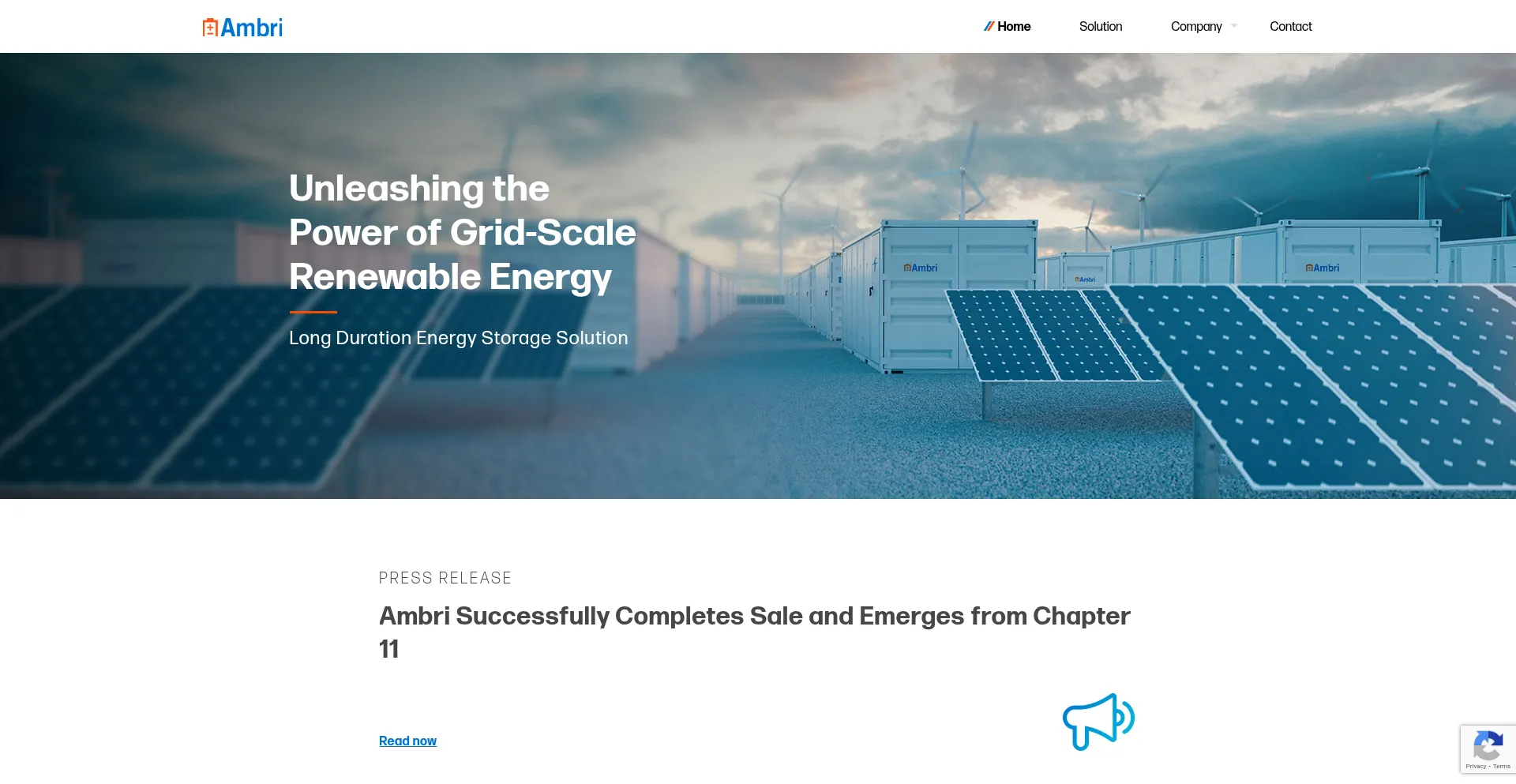 Website screenshot of Ambri.com