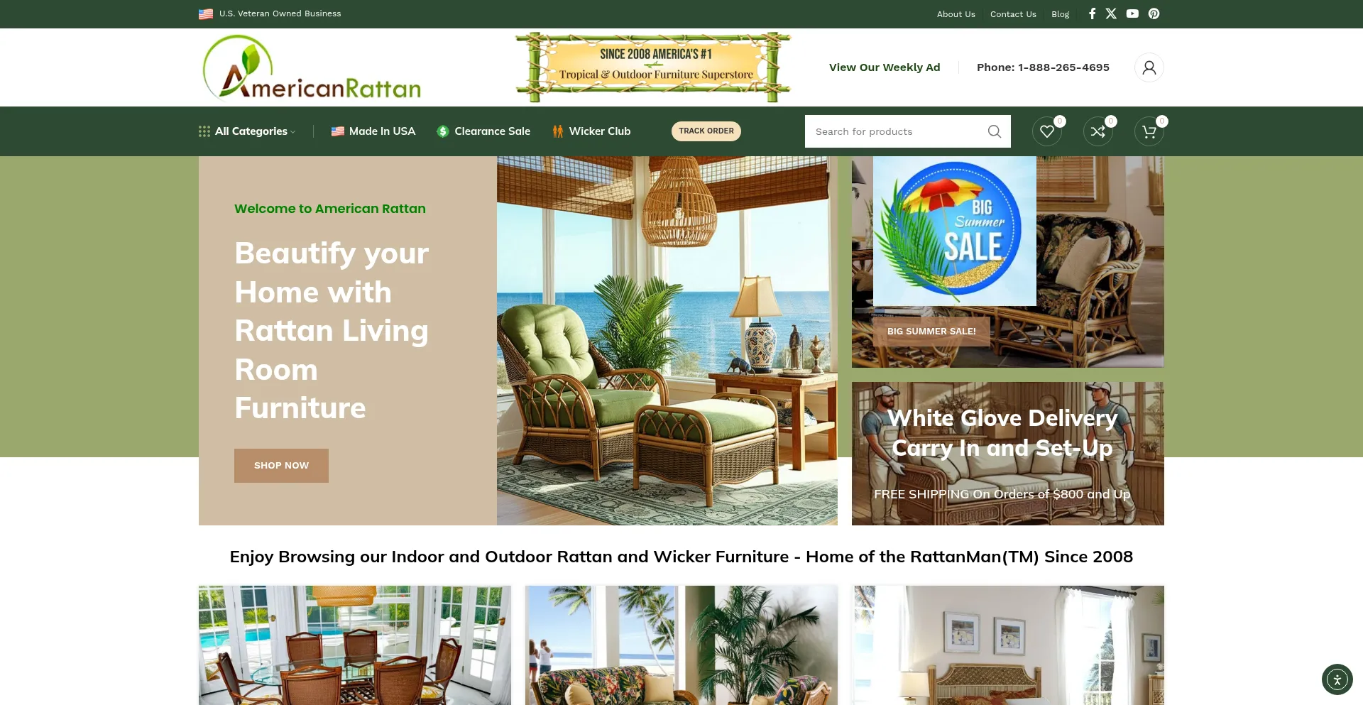 Website screenshot of Americanrattan.com