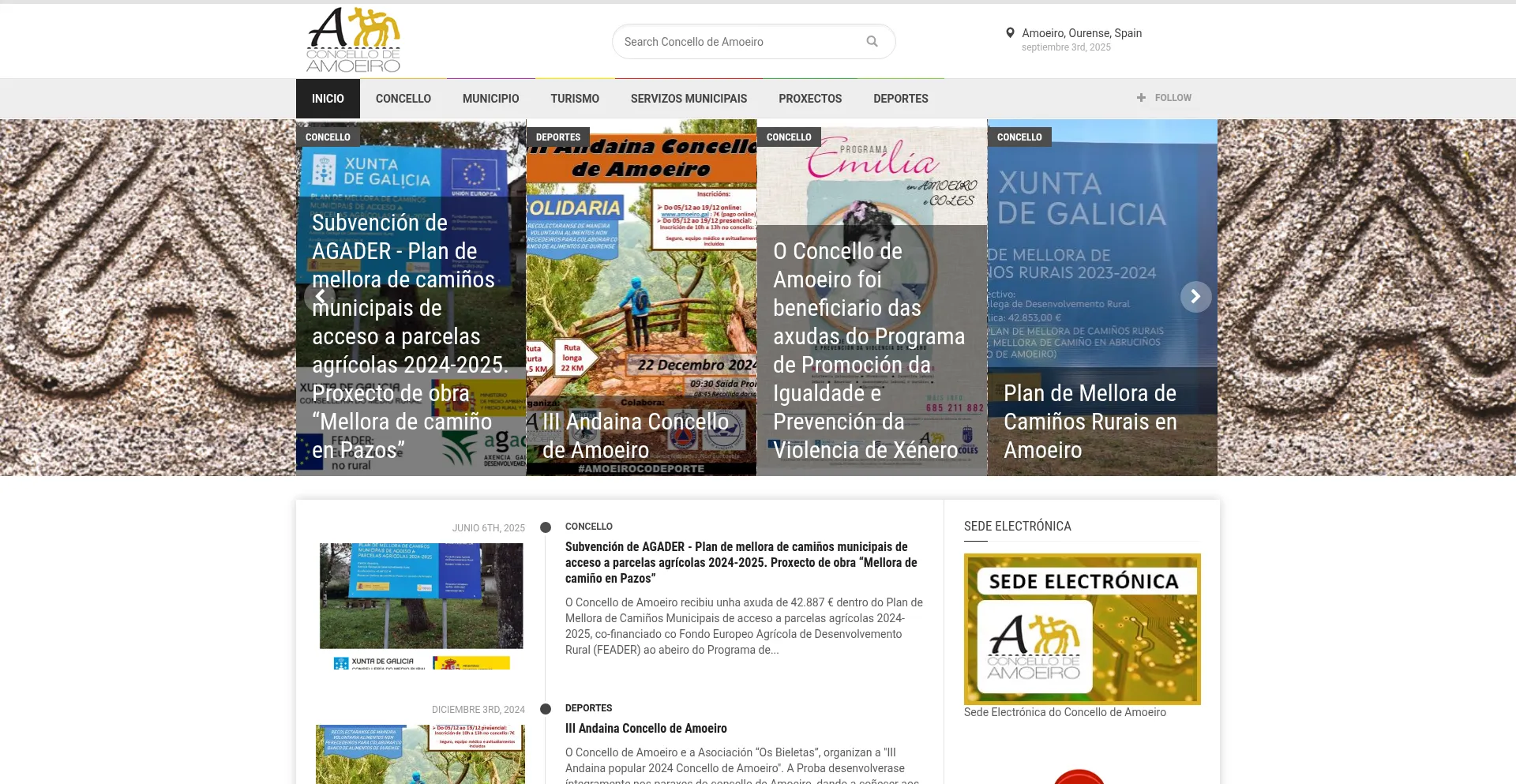 Website screenshot of Amoeiro.gal