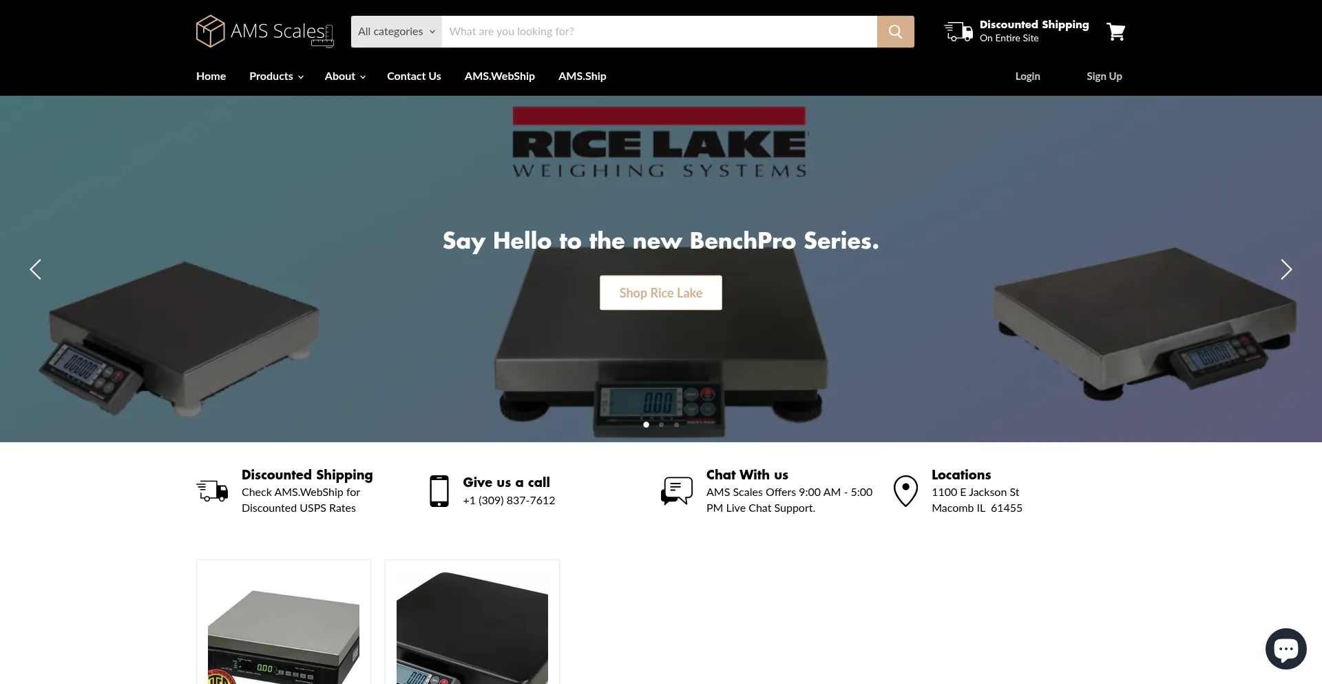 Website screenshot of Amsscales.com