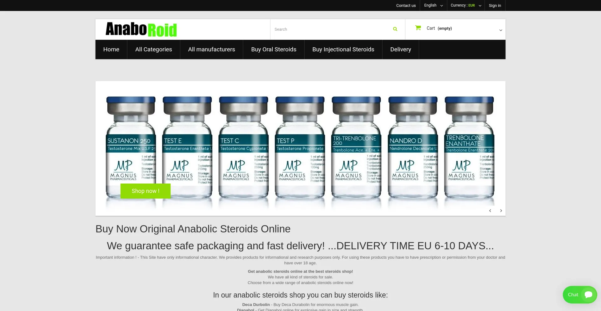 Website screenshot of Anabo-roid.eu