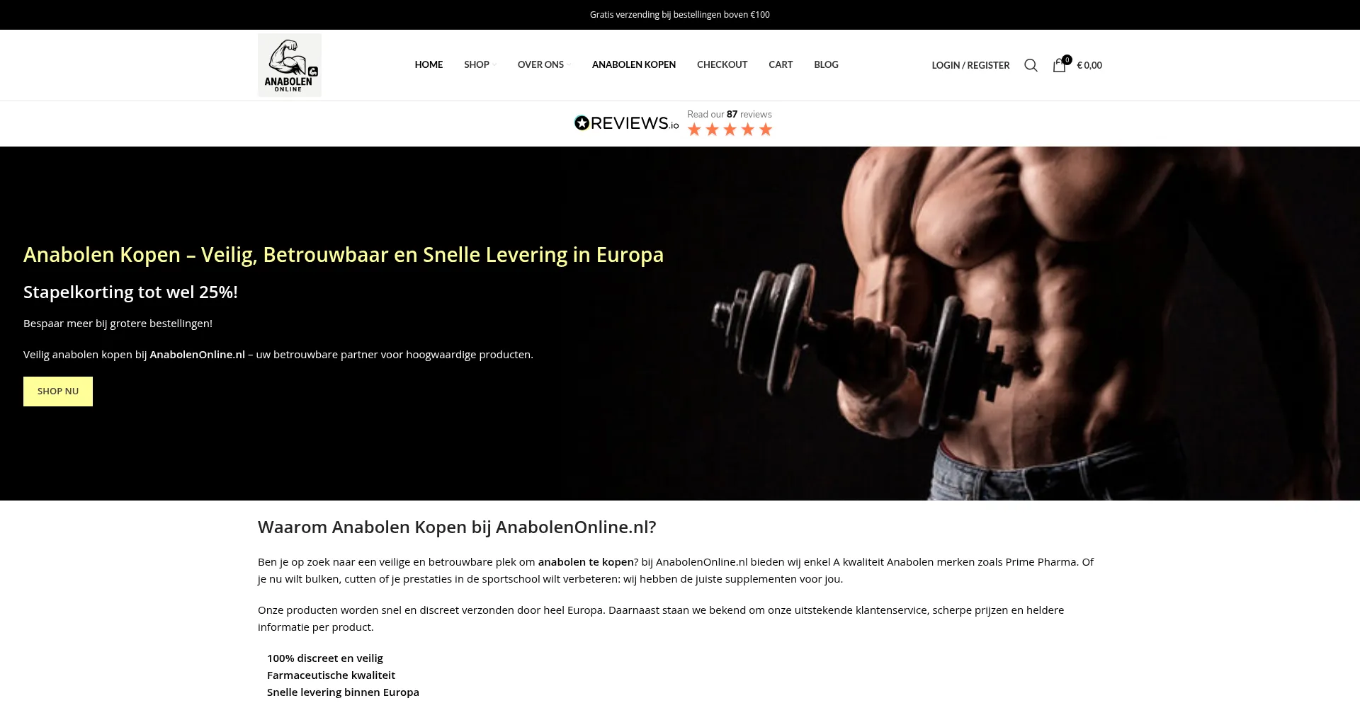 Website screenshot of Anabolenonline.nl