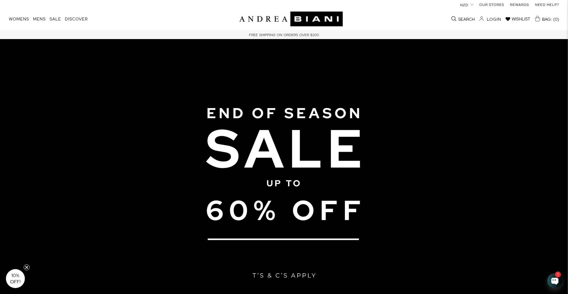 Website screenshot of Andreabianishop.co.nz