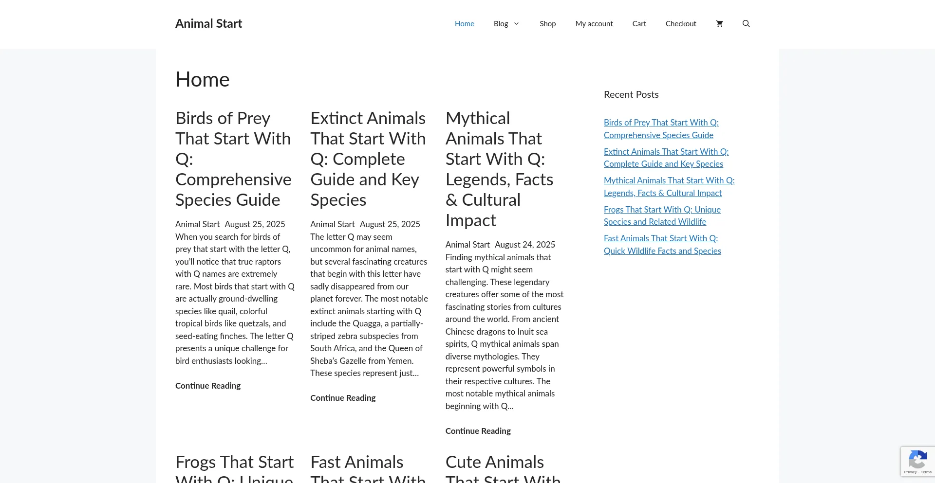 Website screenshot of Animalstart.com