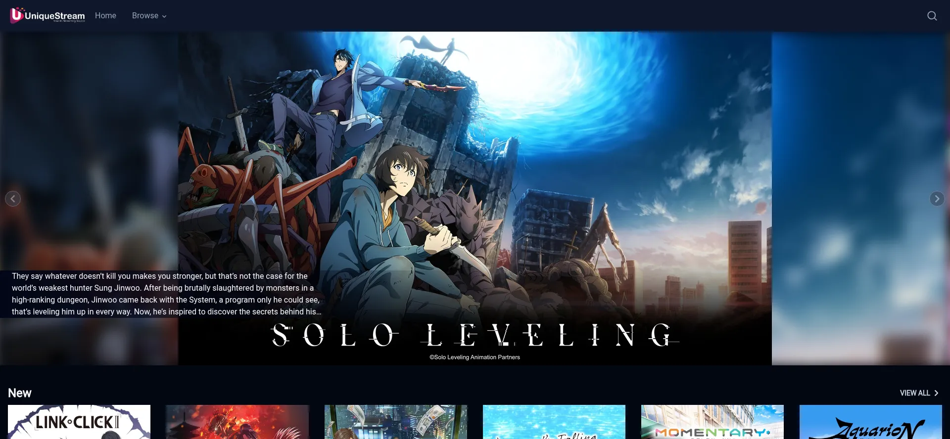 Website screenshot of Anime.uniquestream.net