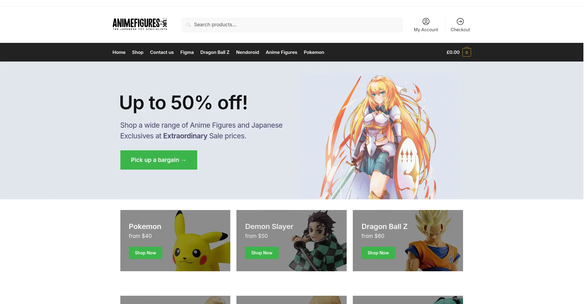 Website screenshot of Animefigures.co.uk