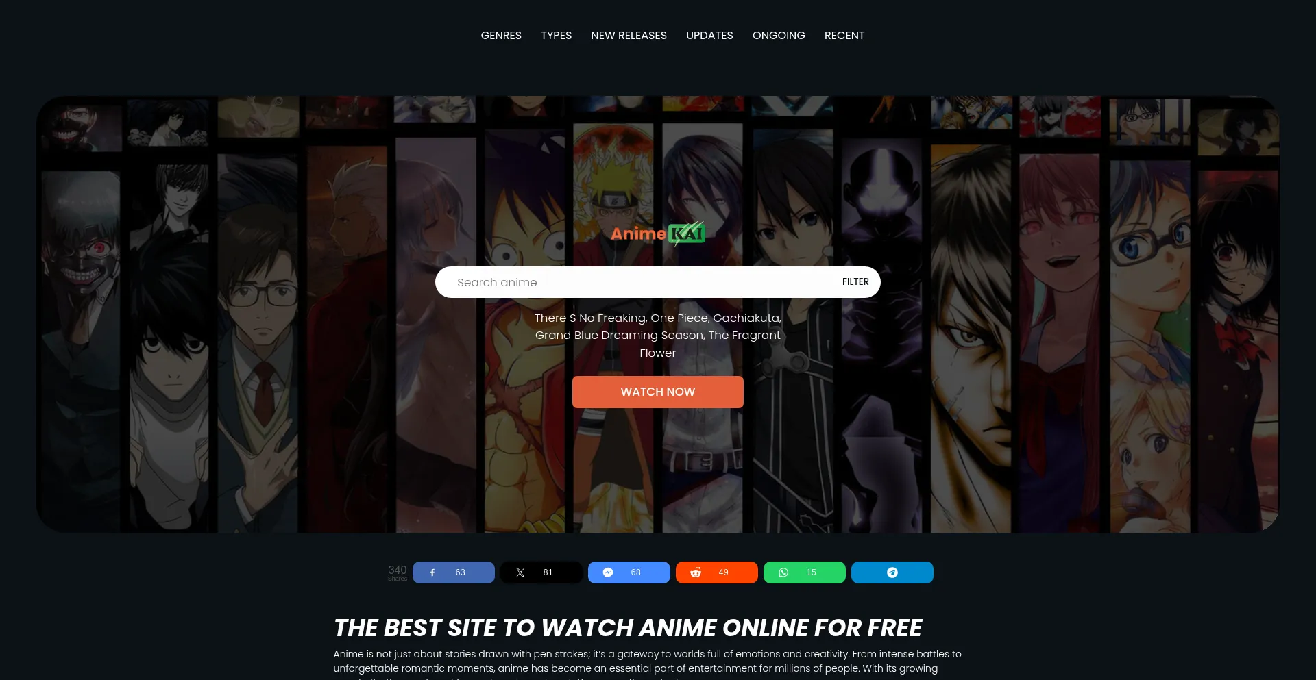Website screenshot of Animekai.cc
