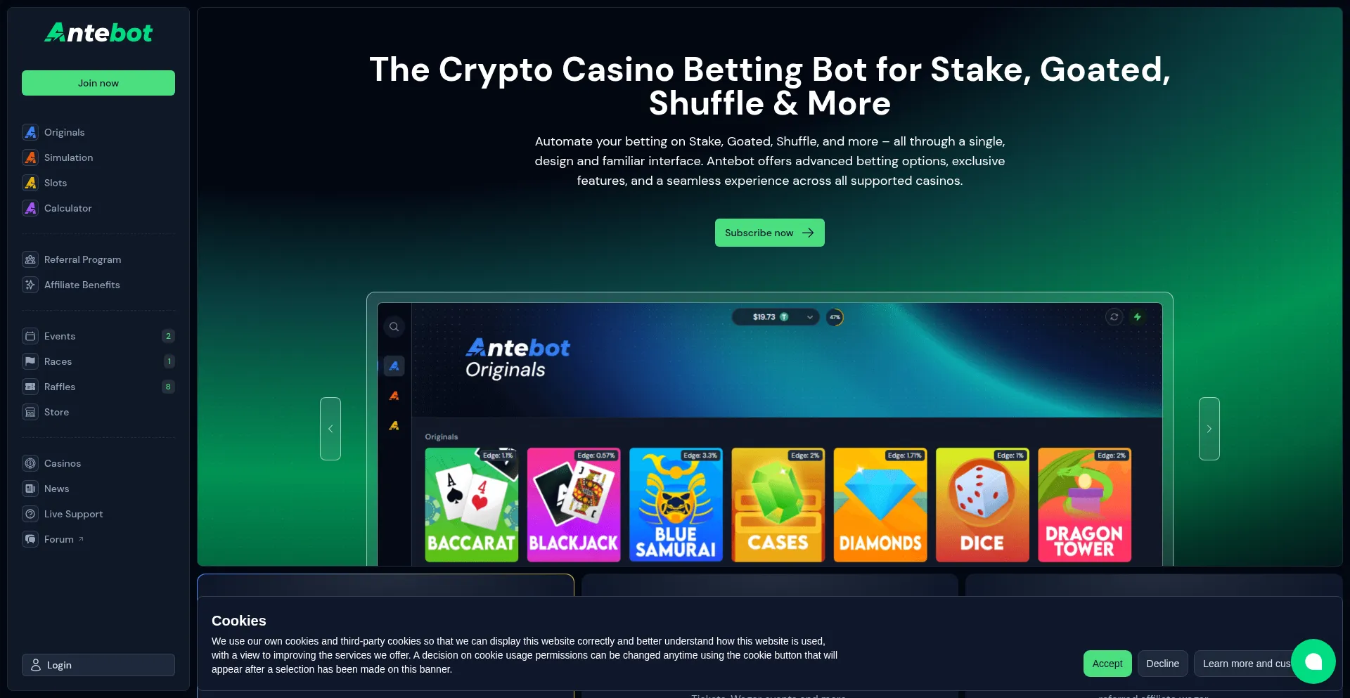 Website screenshot of Antebot.com
