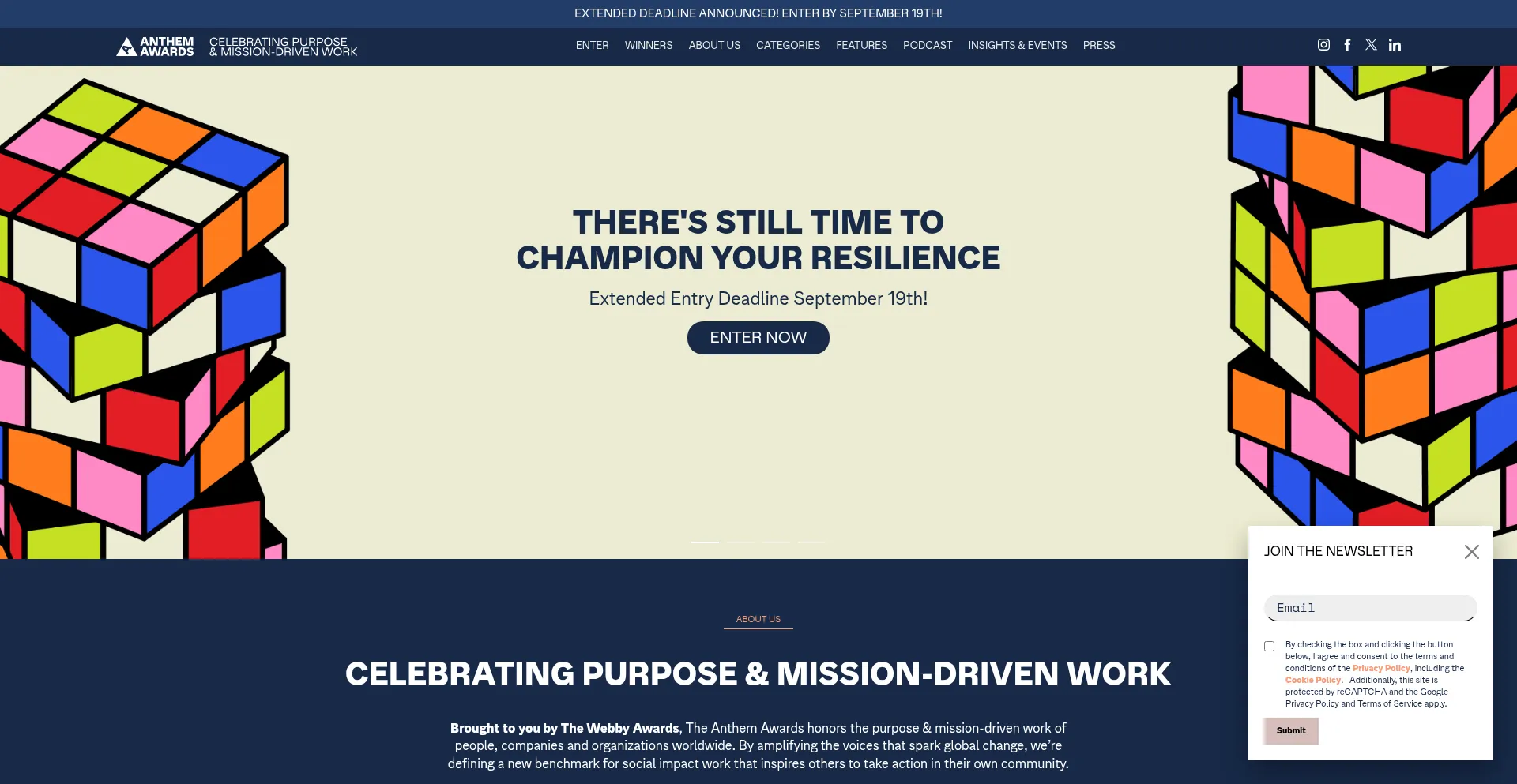 Website screenshot of Anthemawards.com