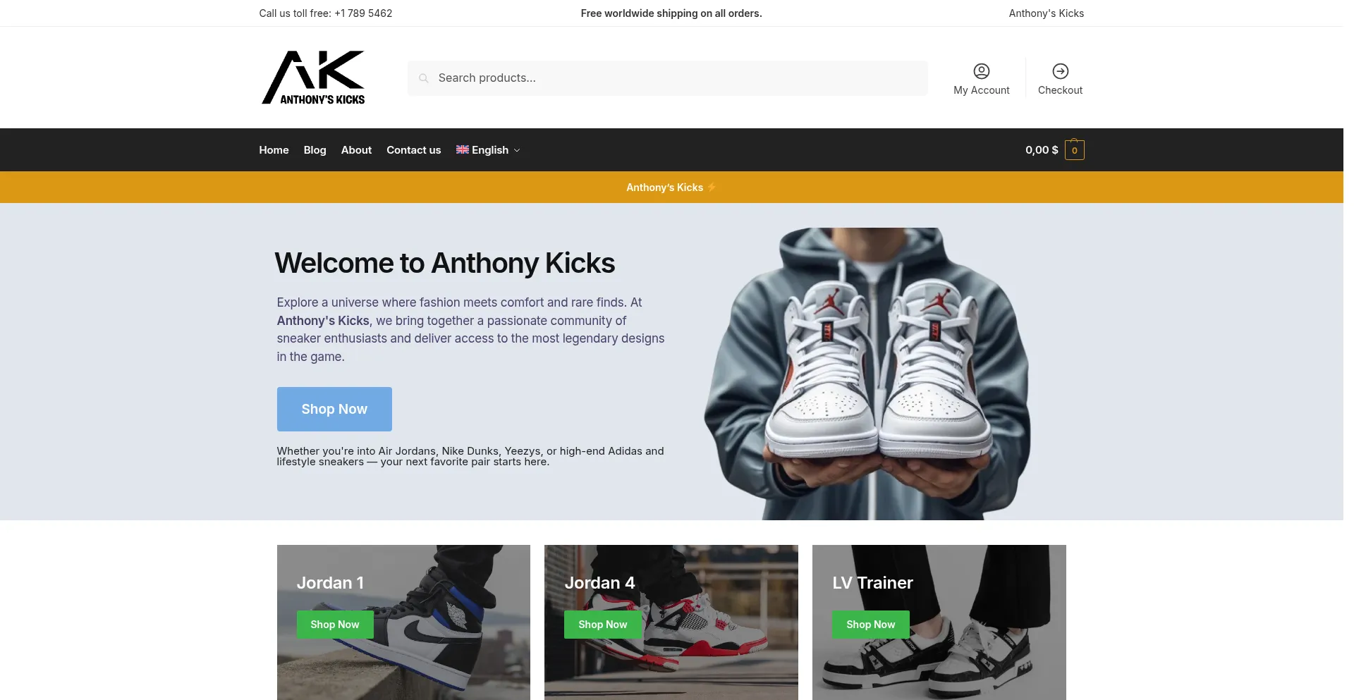 Website screenshot of Anthonyskickz.com