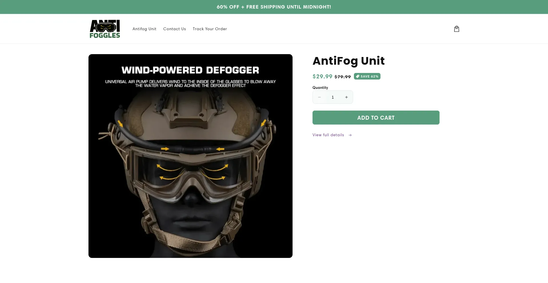 Website screenshot of Antifoggles.com