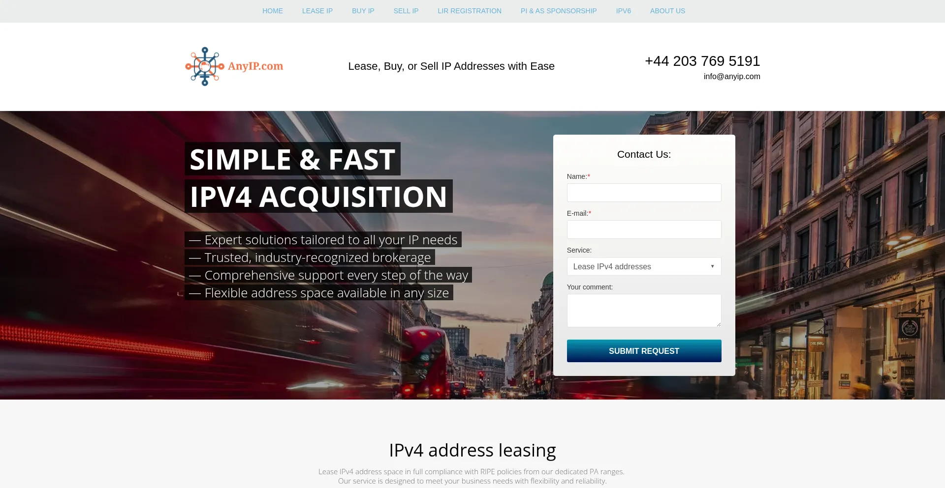 Website screenshot of Anyip.com