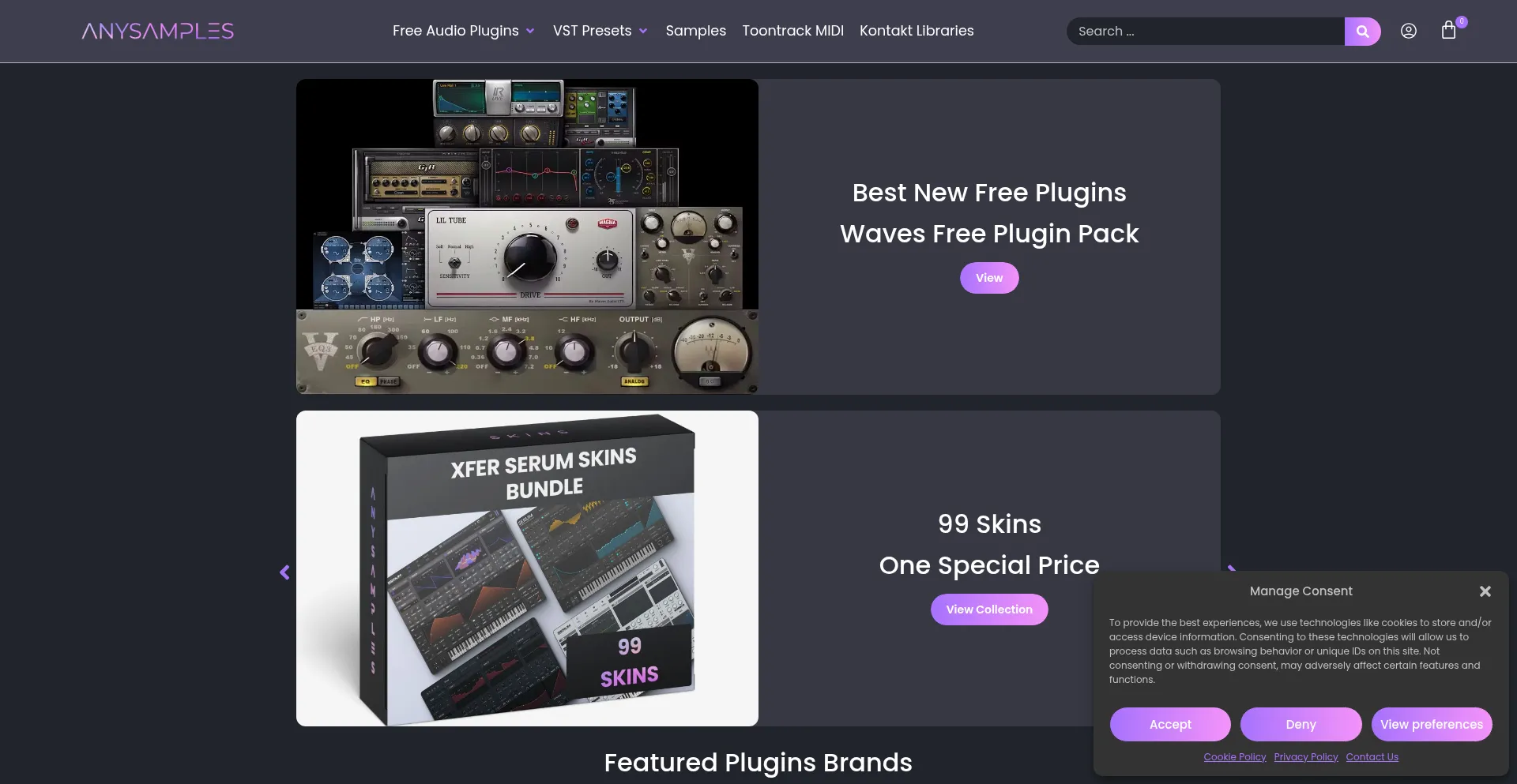 Website screenshot of Anysamples.com