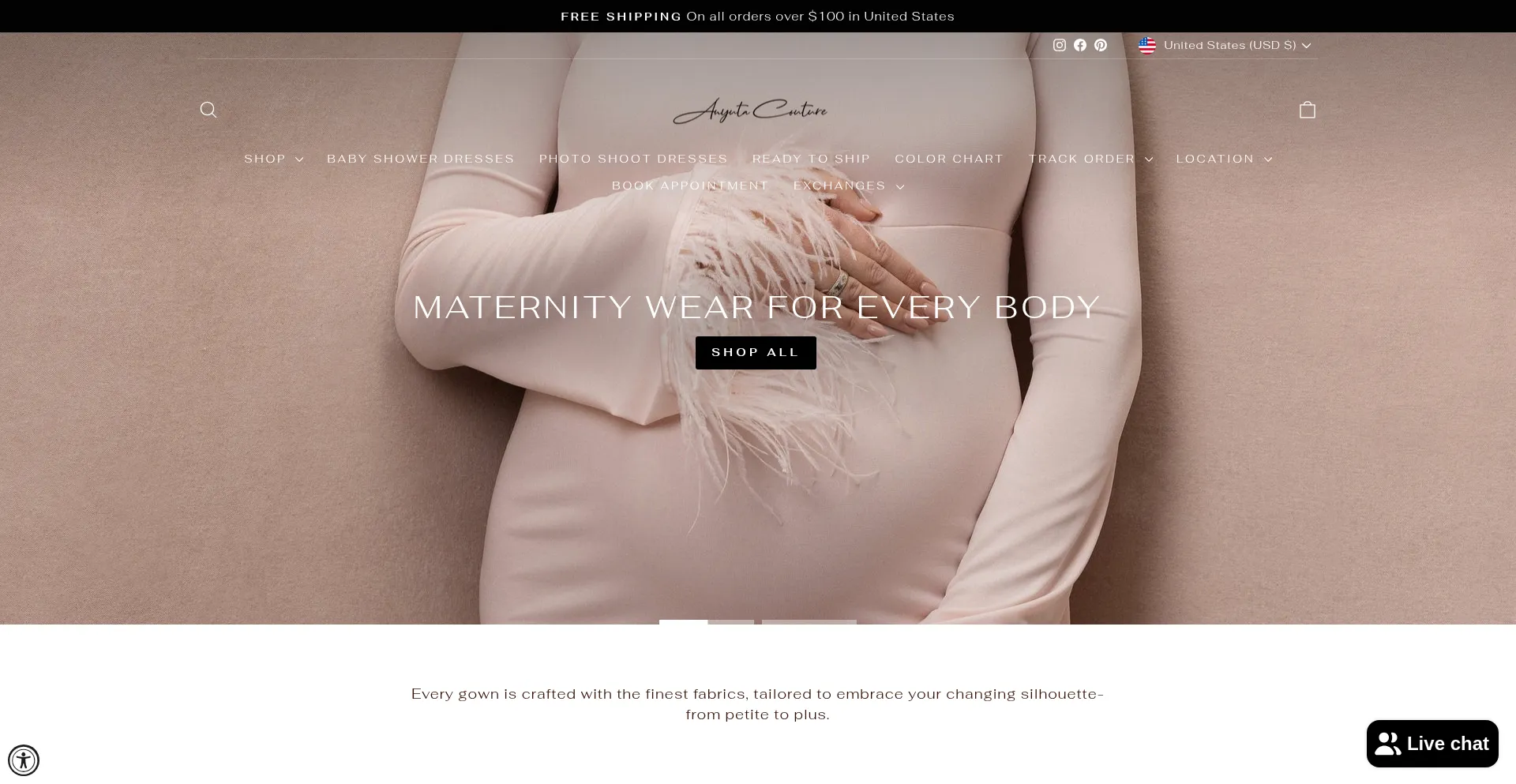 Website screenshot of Anyutacouture.com