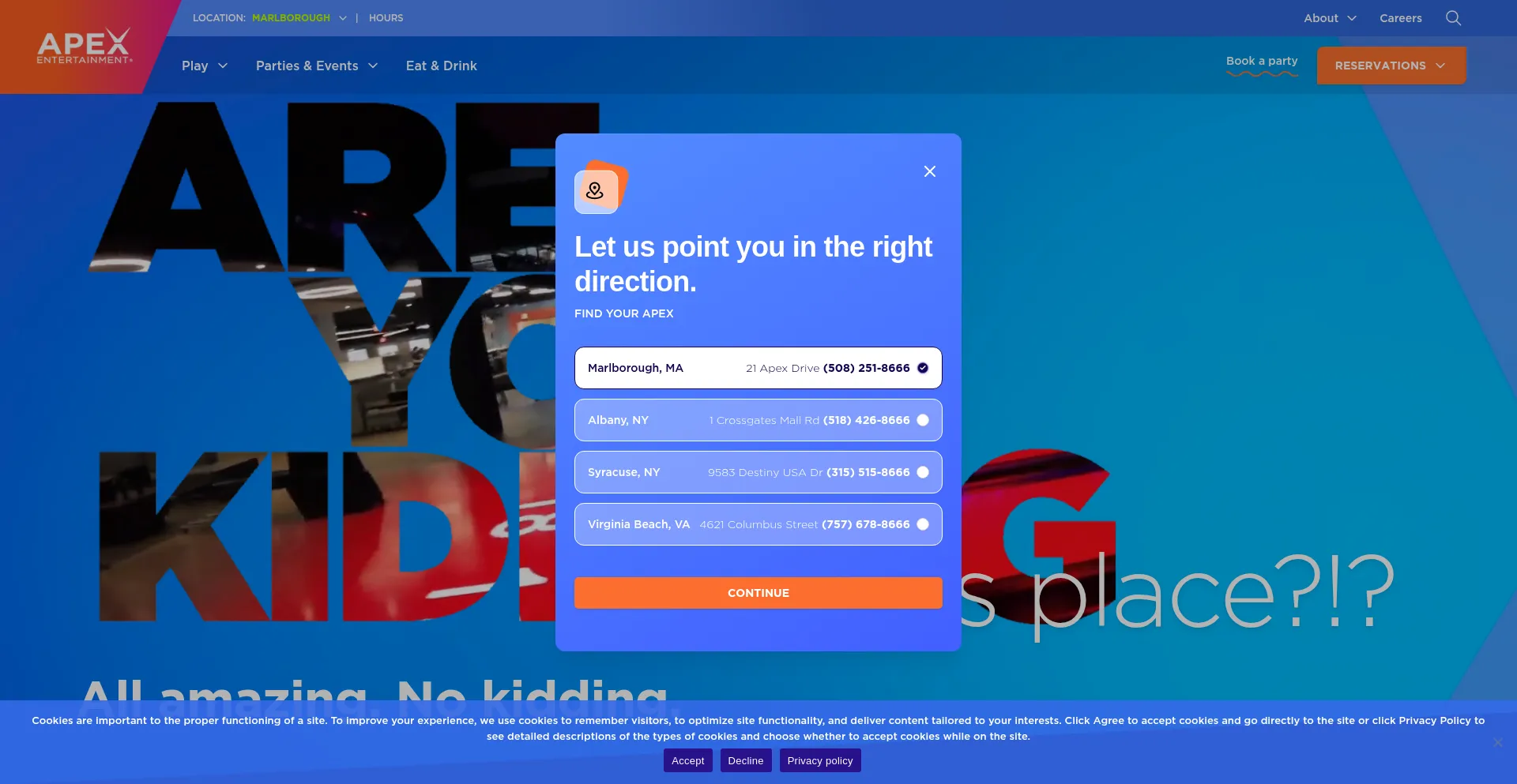 Website screenshot of Apexentertainment.com