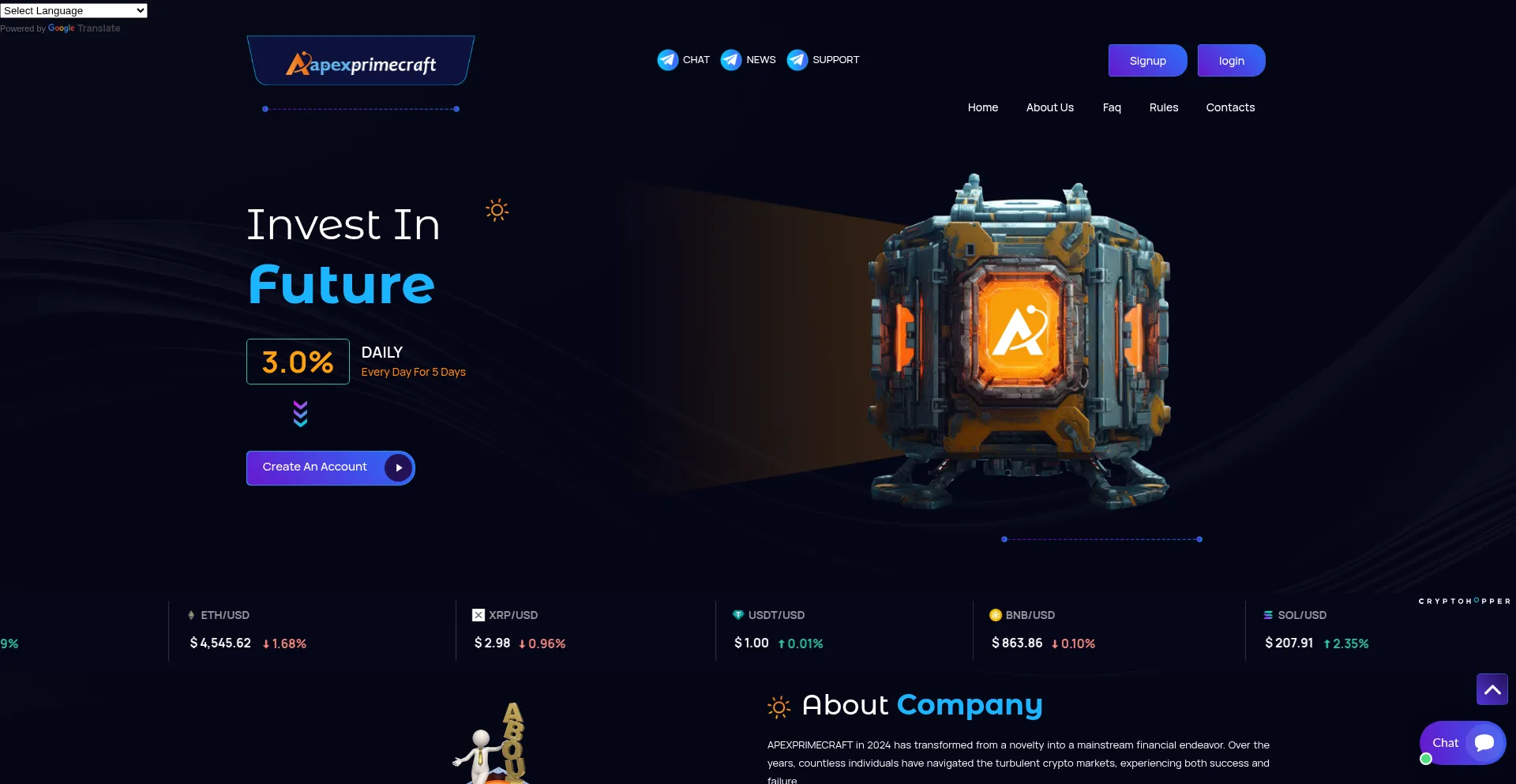 Website screenshot of Apexprimecraft.com