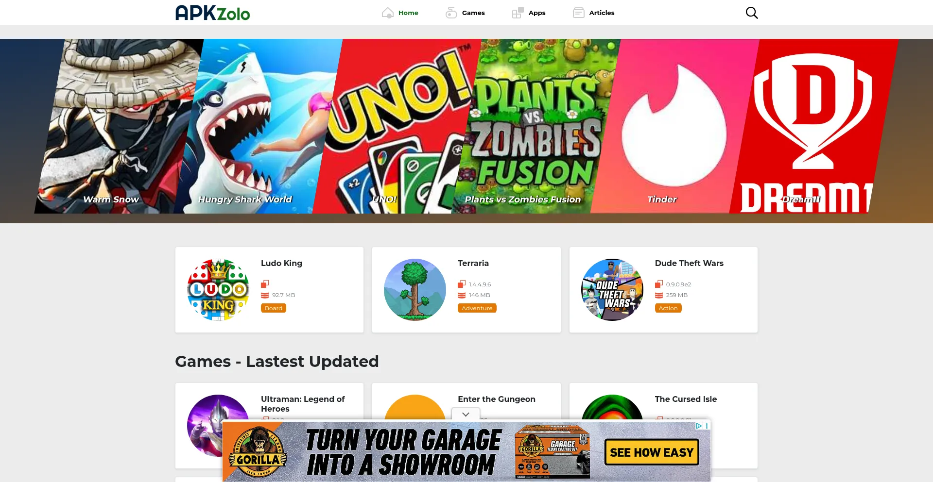 Website screenshot of Apkzolo.com