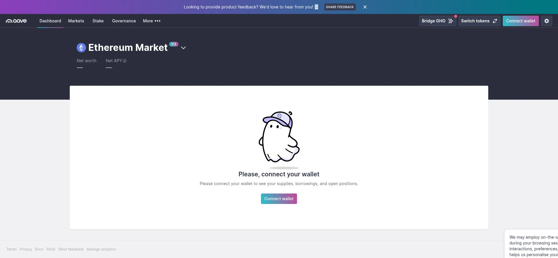 Website screenshot of App.aave.com