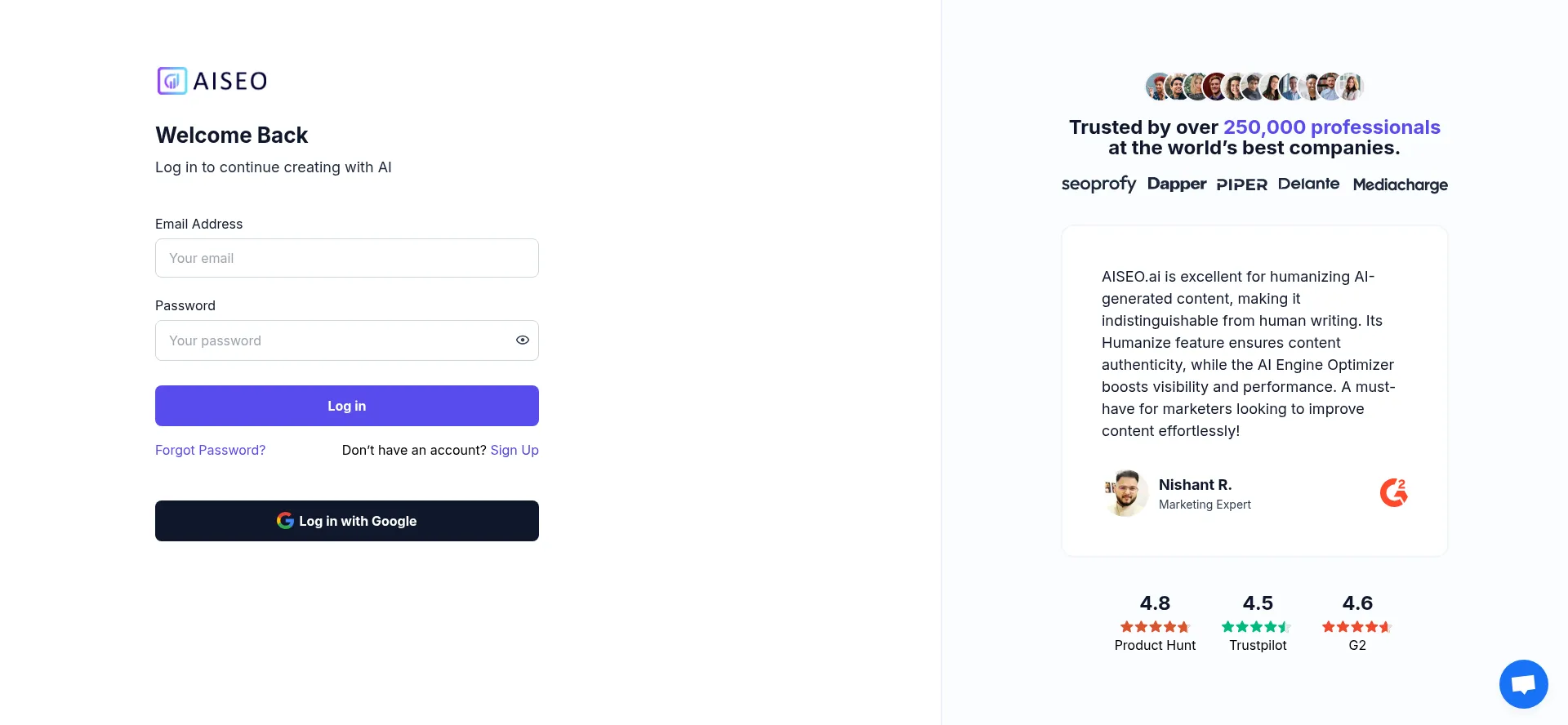 Website screenshot of App.aiseo.ai