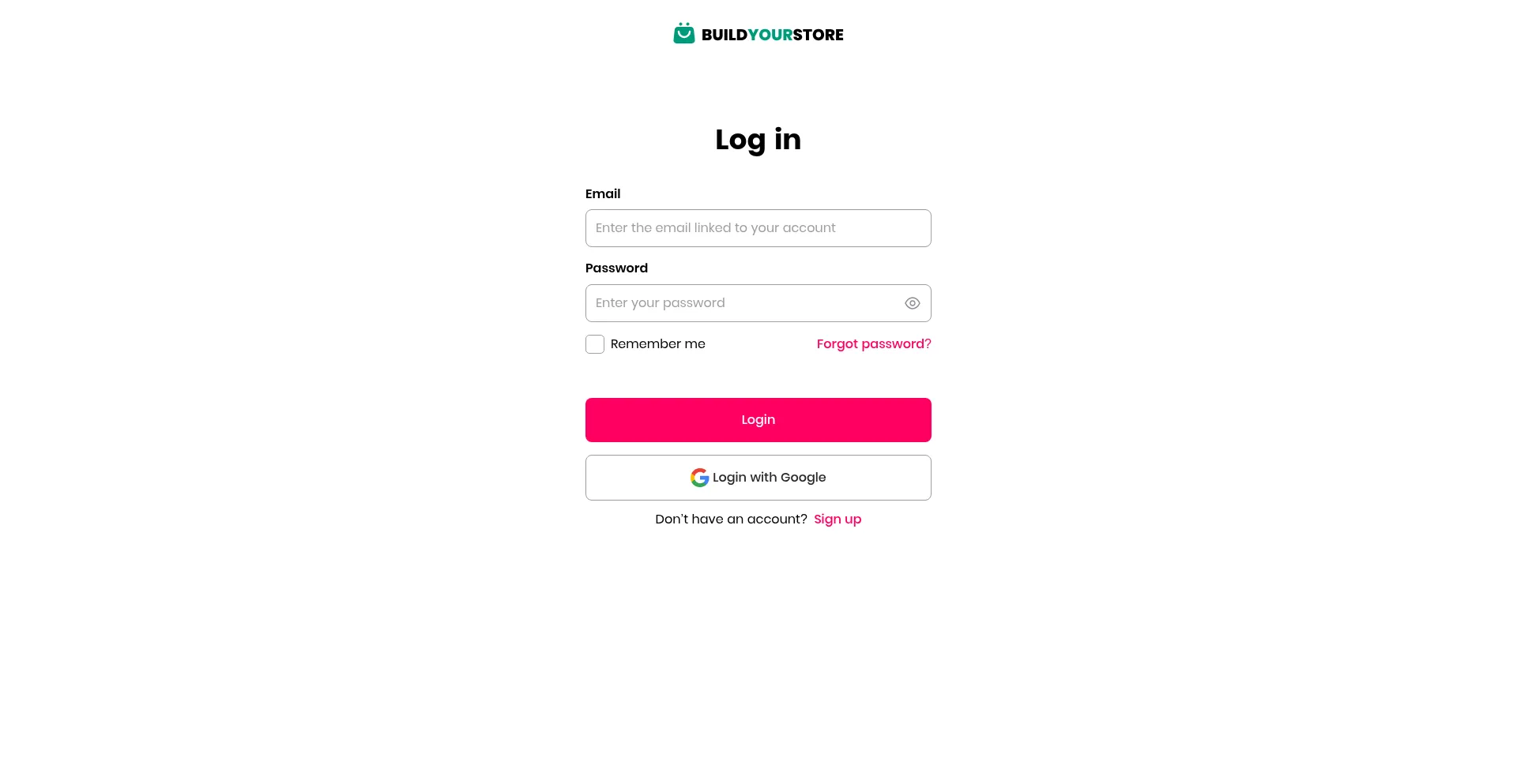 Website screenshot of App.buildyourstore.ai