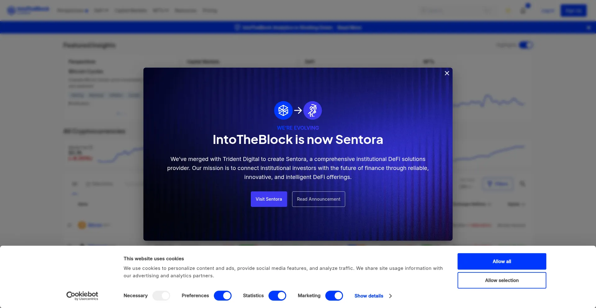 Website screenshot of App.intotheblock.com