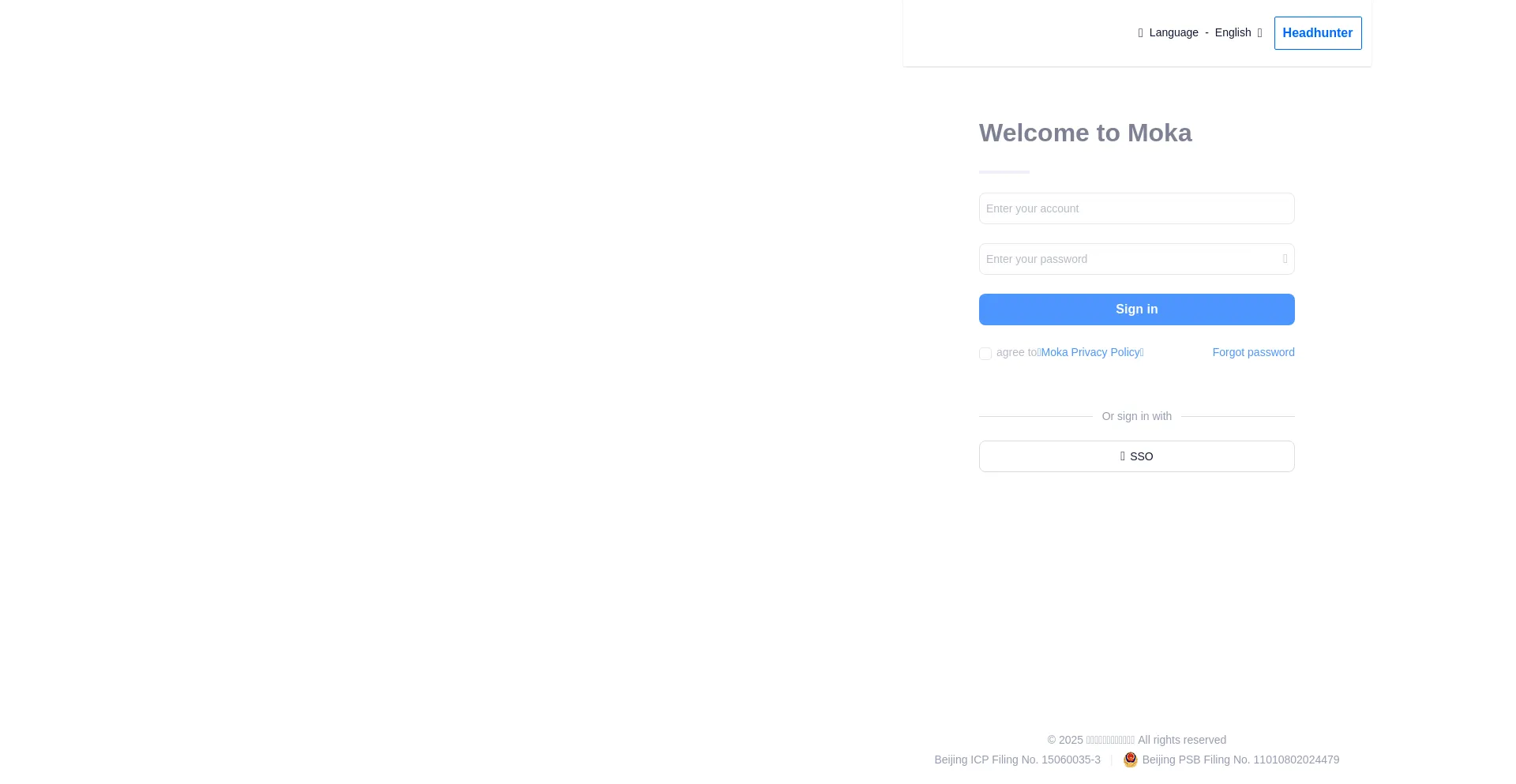 Website screenshot of App.mokahr.com