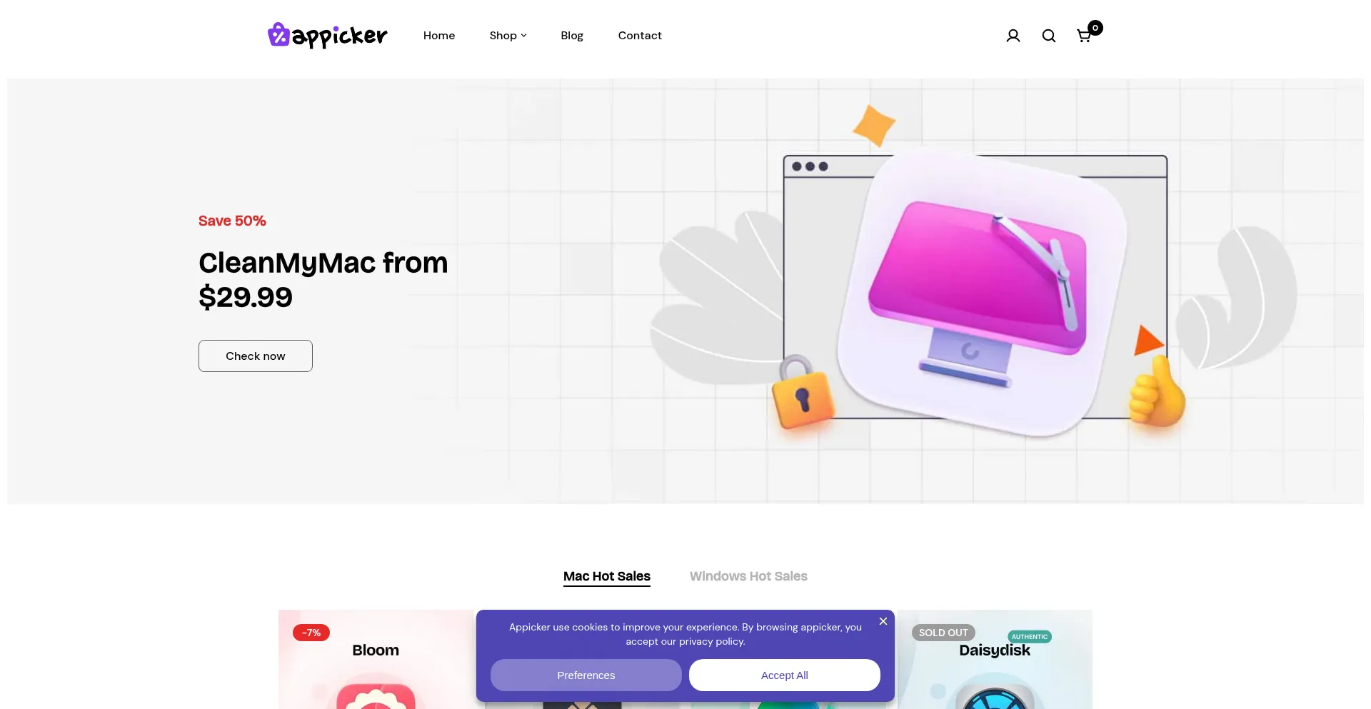 Website screenshot of Appicker.com