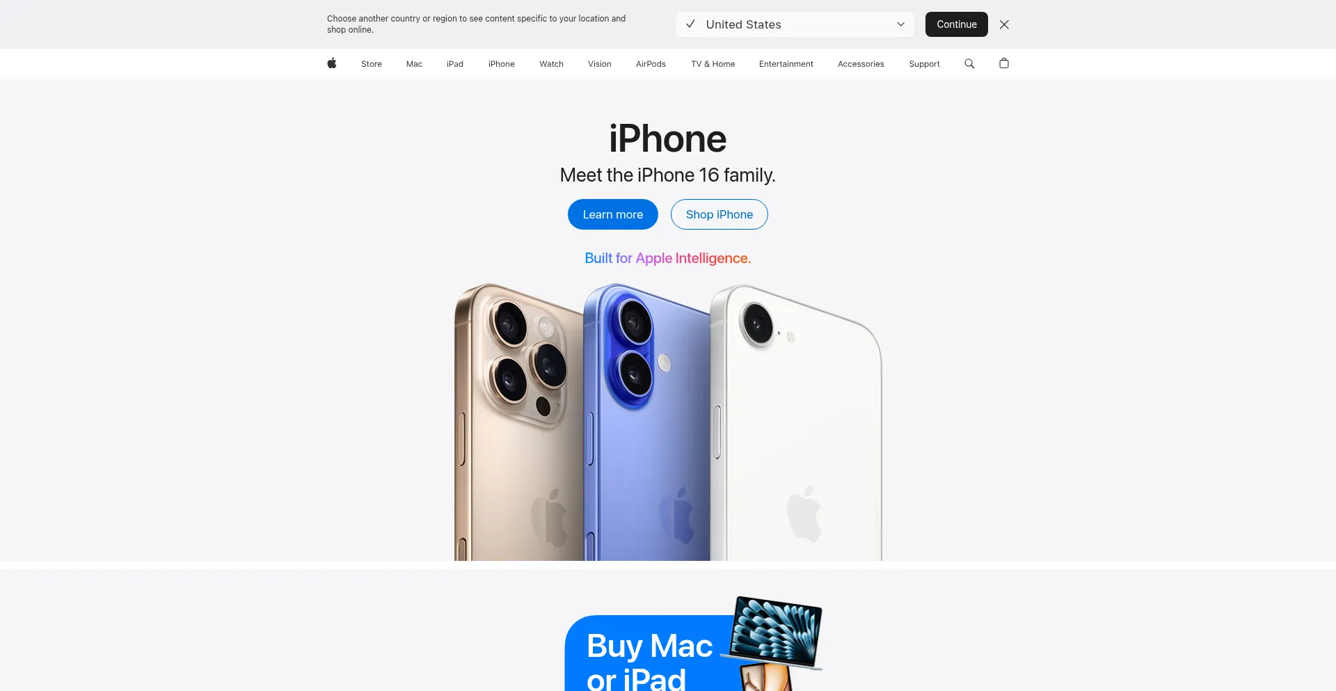 Website screenshot of Apple.co.uk