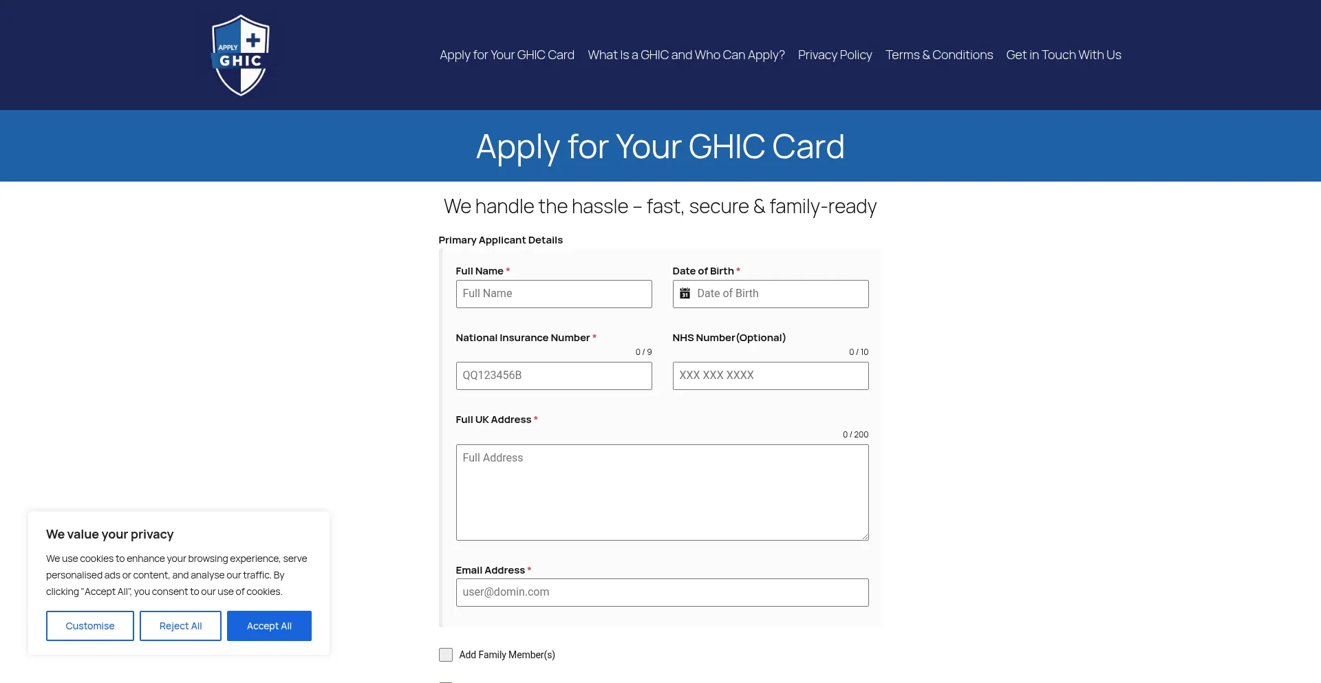 Website screenshot of Applyghic.com