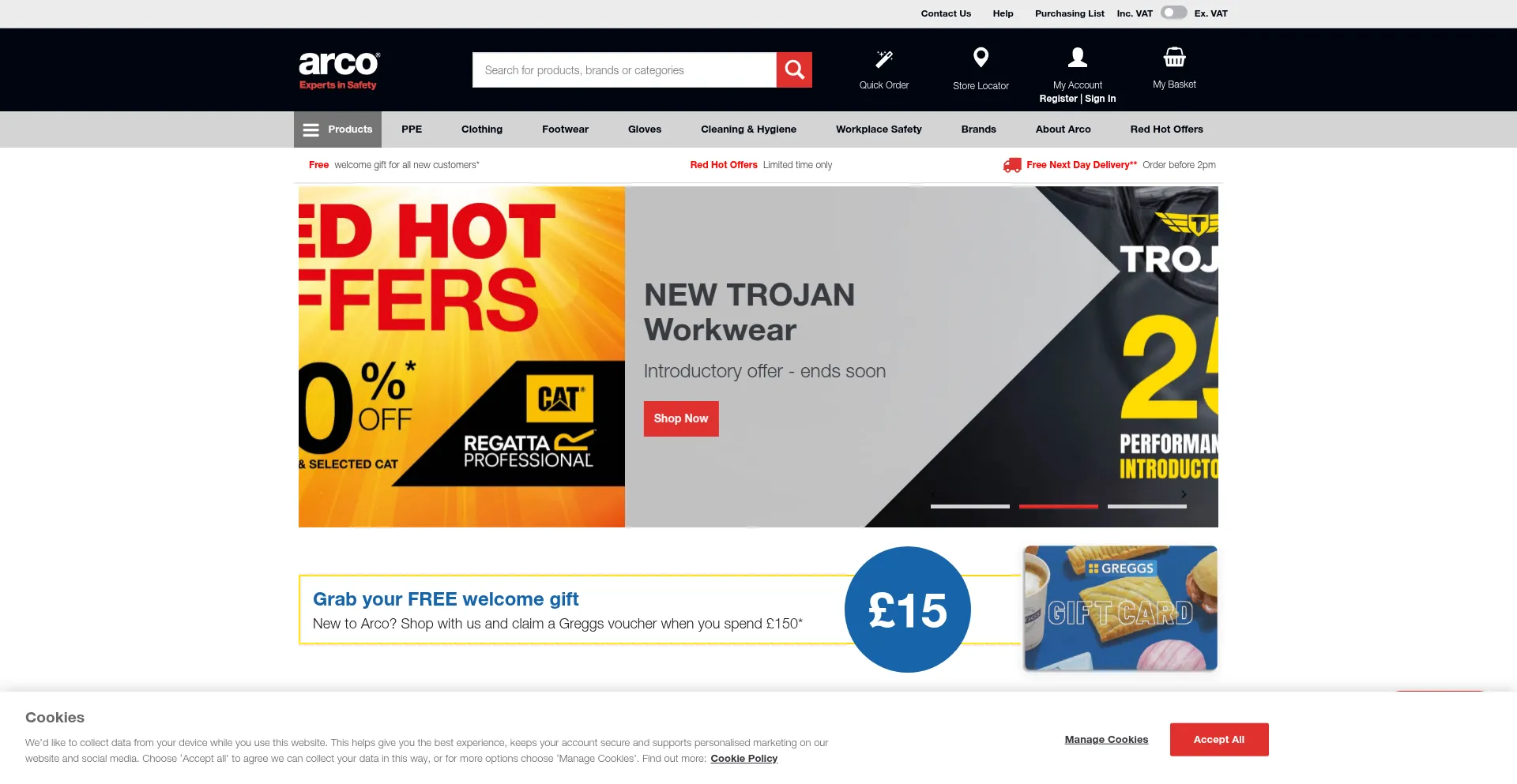 Website screenshot of Arco.co.uk
