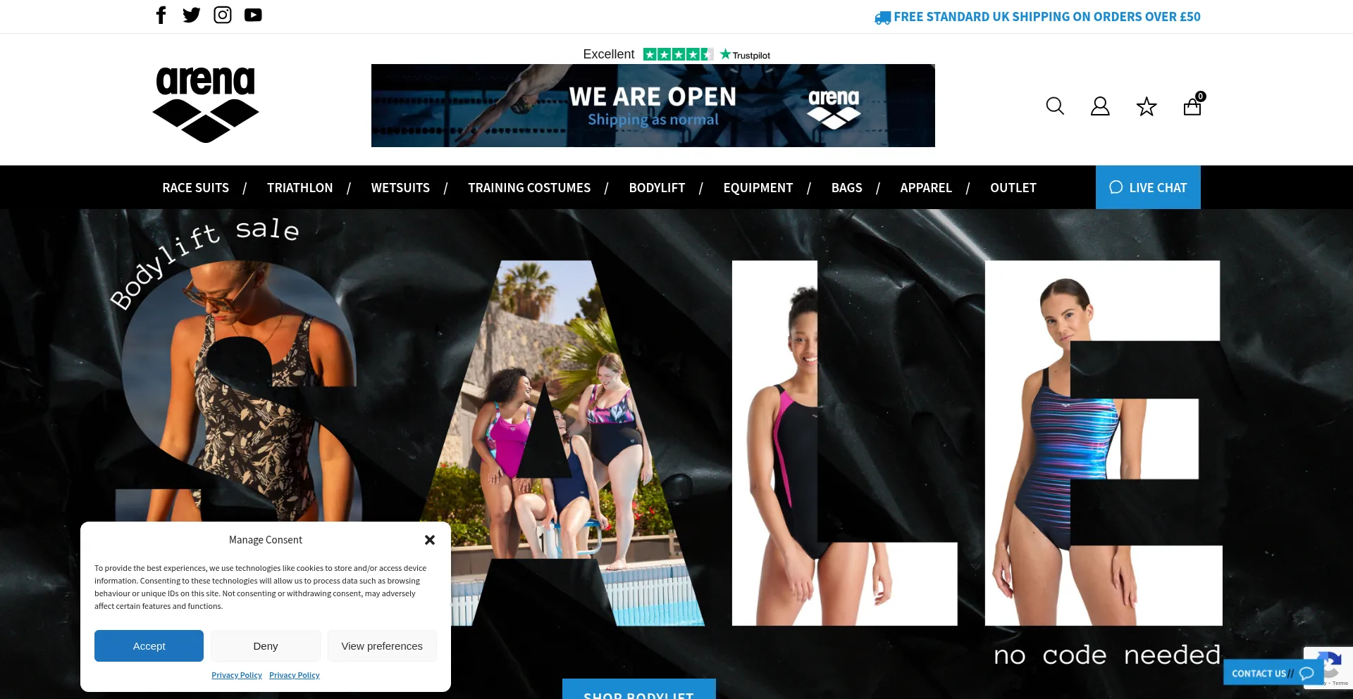 Website screenshot of Arenaswimuk.com