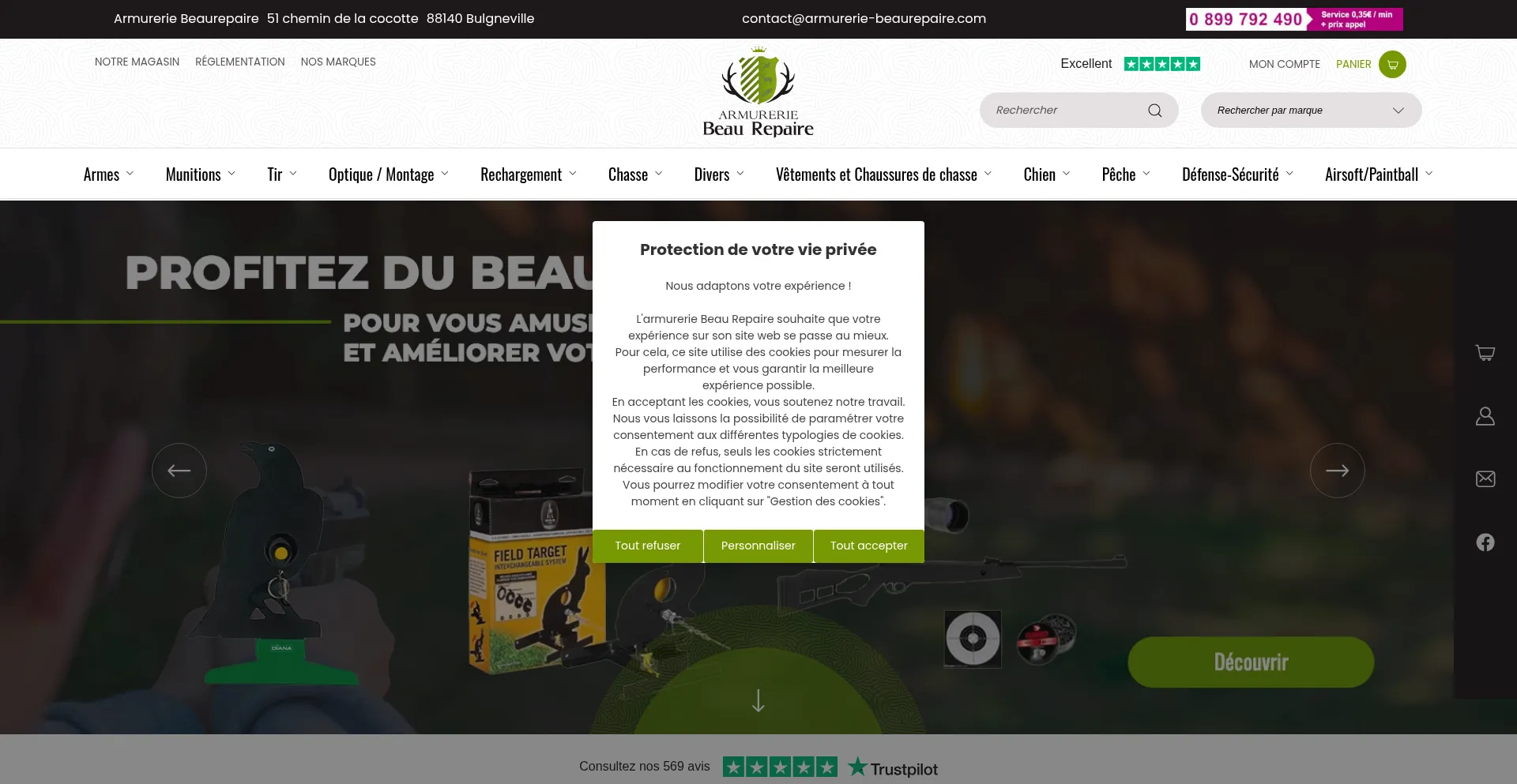 Website screenshot of Armurerie-beaurepaire.com