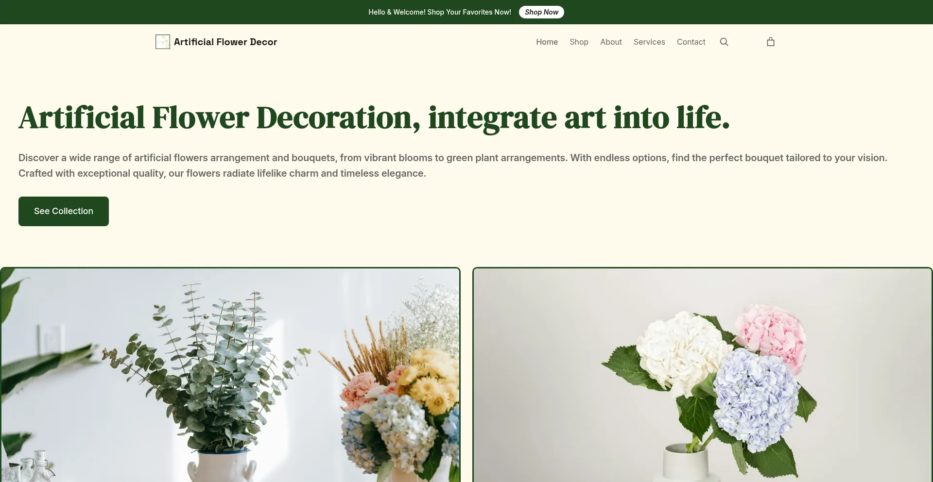 Website screenshot of Artificialflowerdecor.com