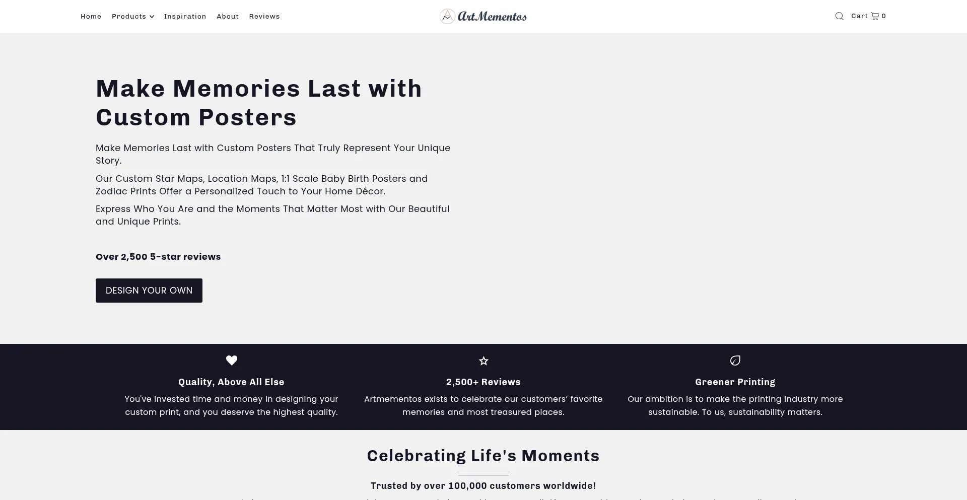 Website screenshot of Artmementos.com