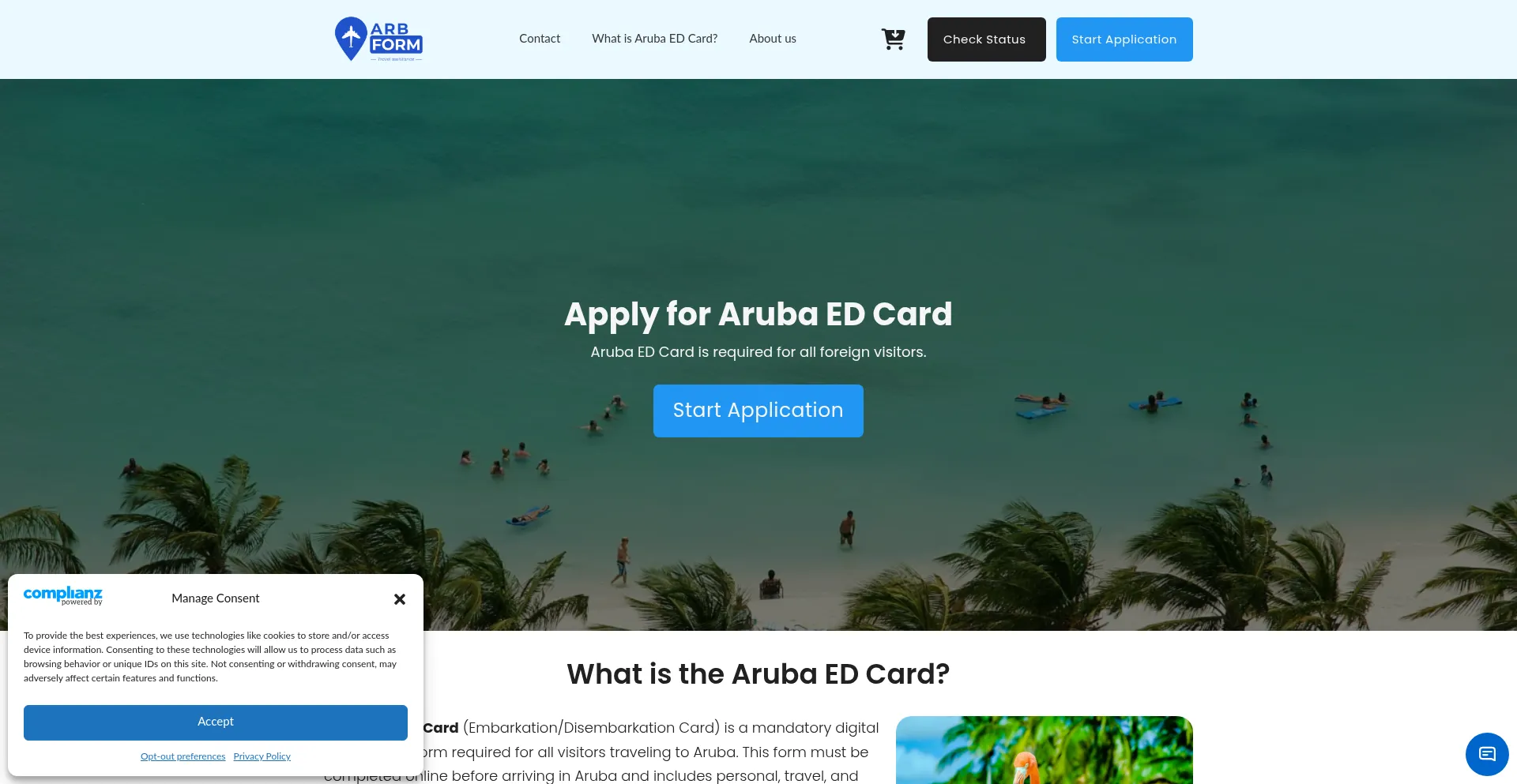 Website screenshot of Arubacardedform.com