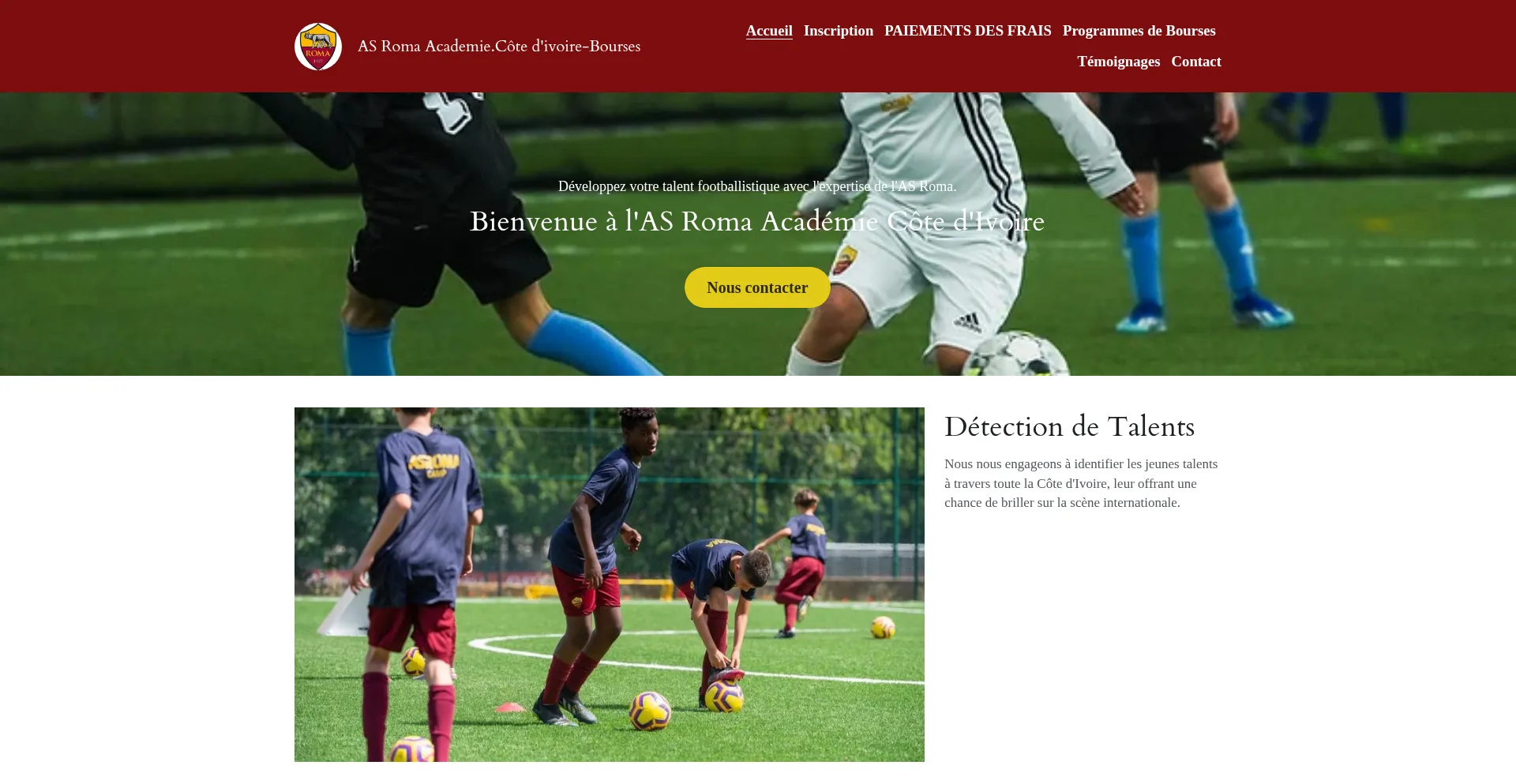 Website screenshot of As-roma-academie-cotedivoire.mystrikingly.com