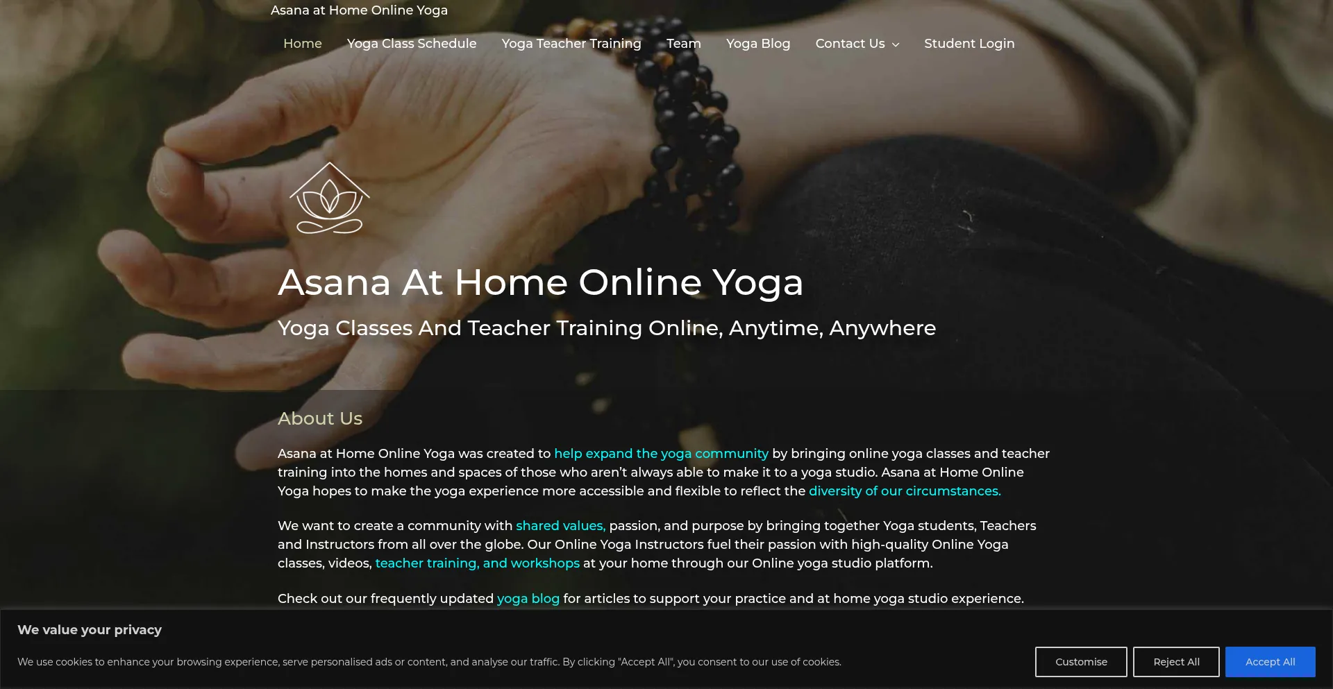 Website screenshot of Asanaathome.com