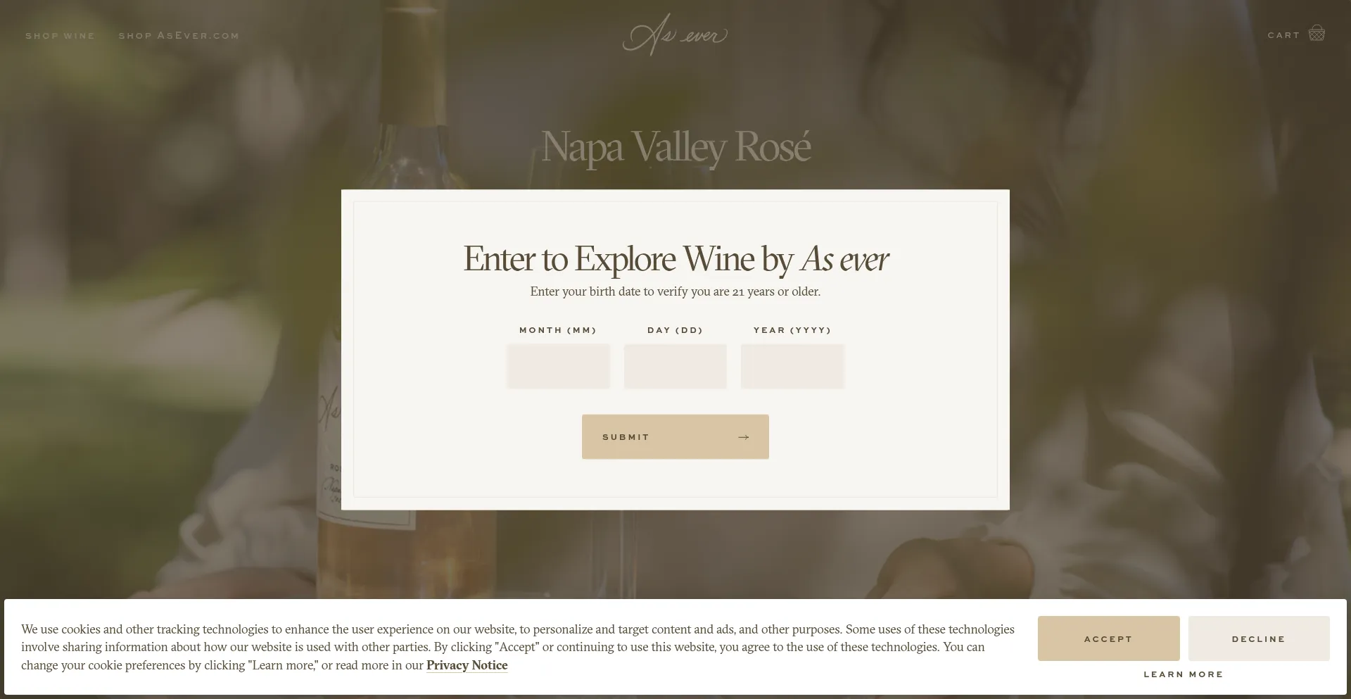 Website screenshot of Aseverwine.com