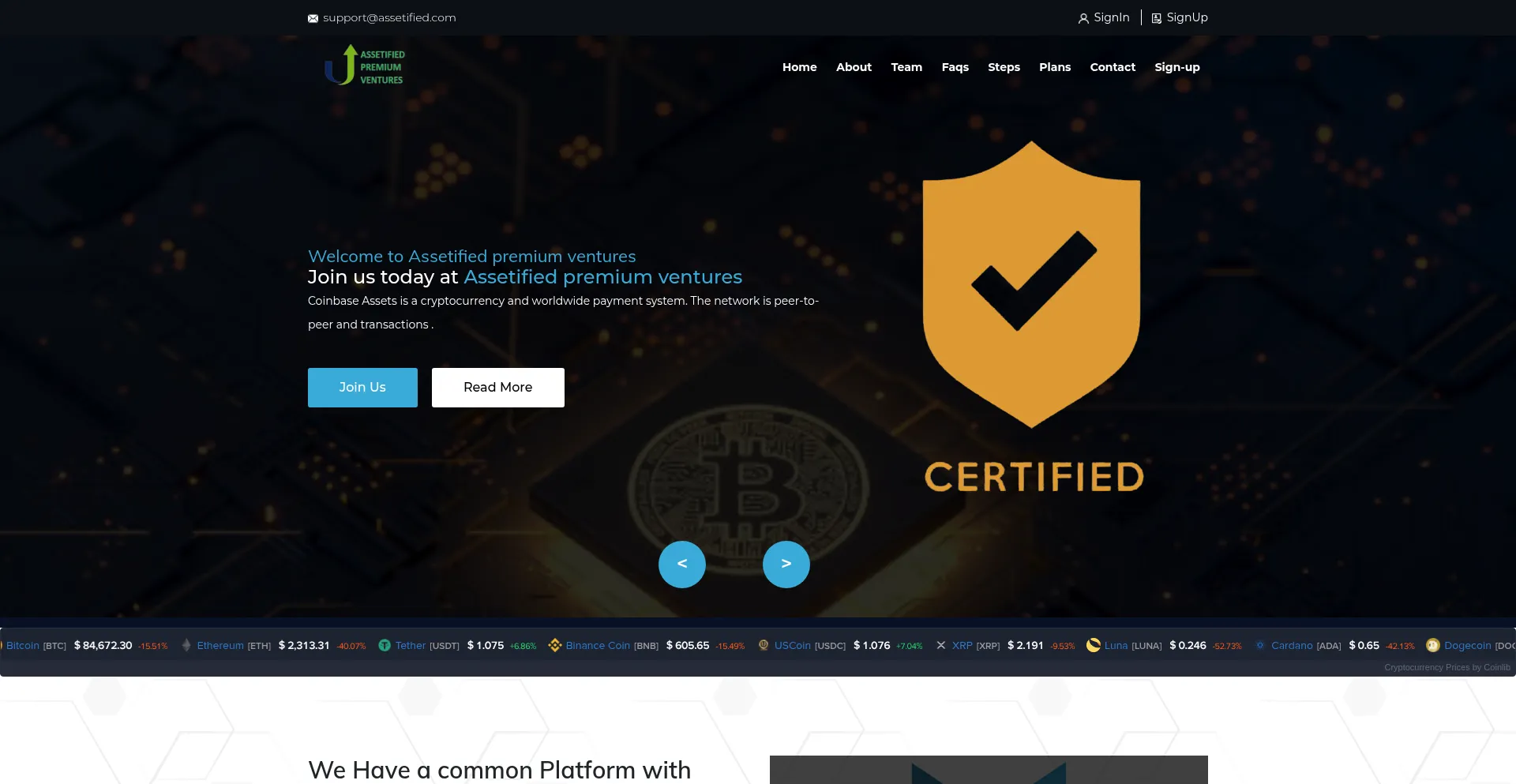 Website screenshot of Assetified.com