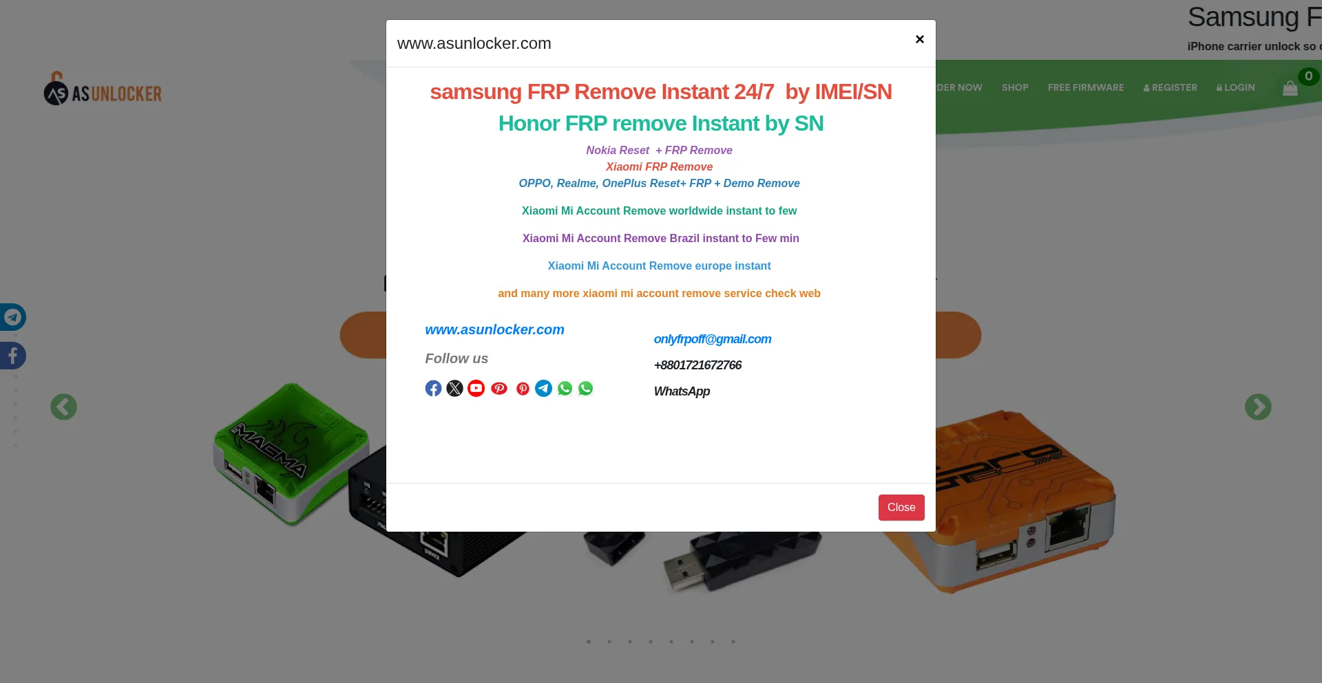 Website screenshot of Asunlocker.com