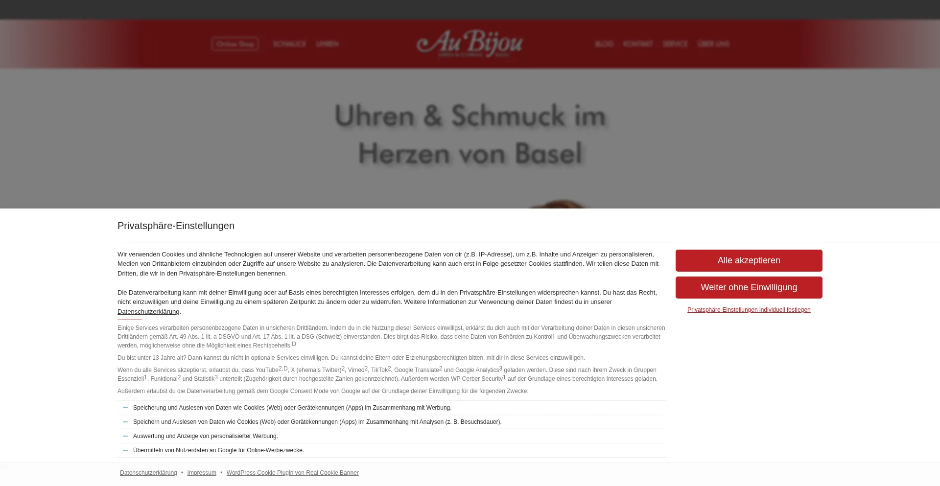 Website screenshot of Aubijoubasel.ch