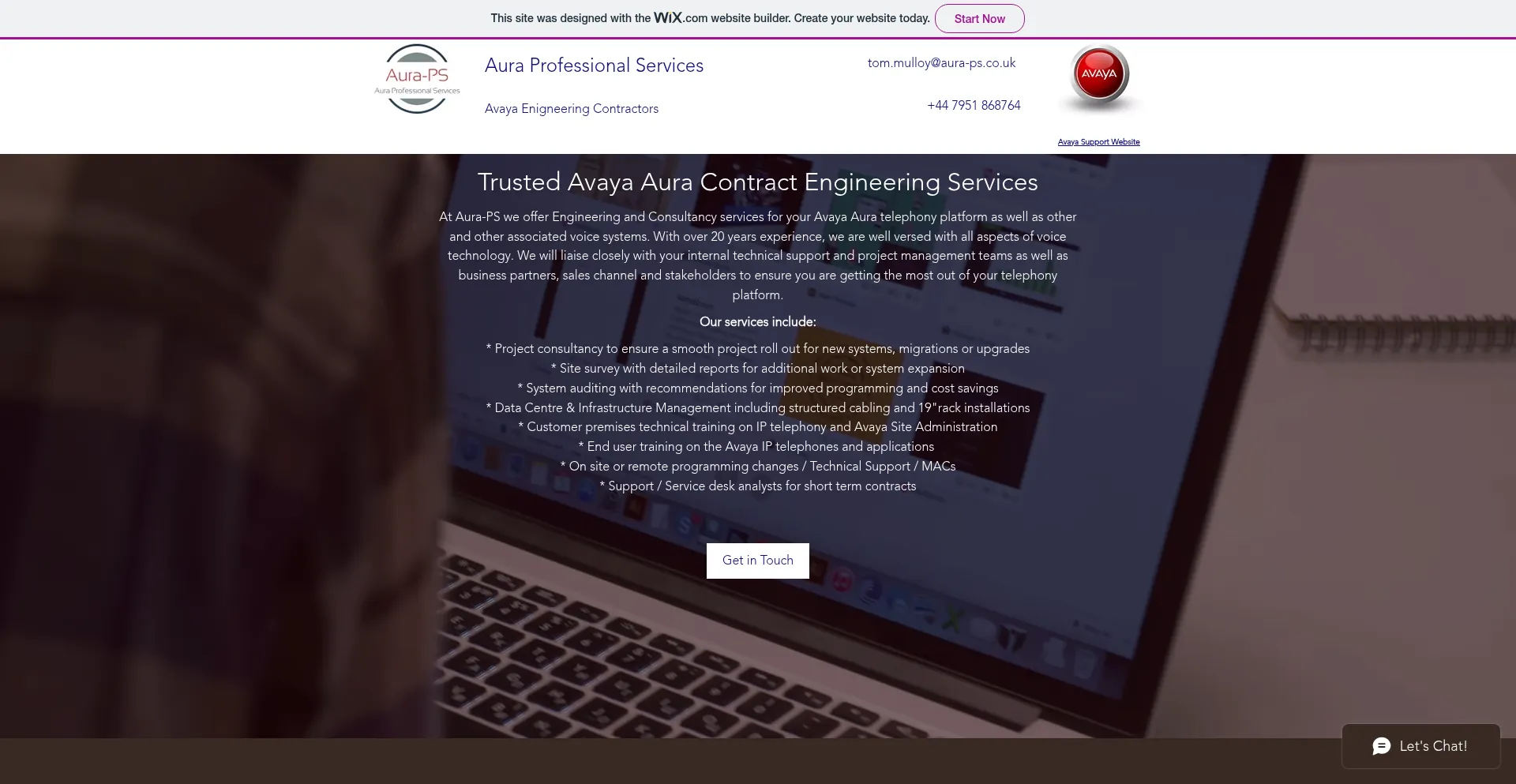 Website screenshot of Aura-ps.co.uk