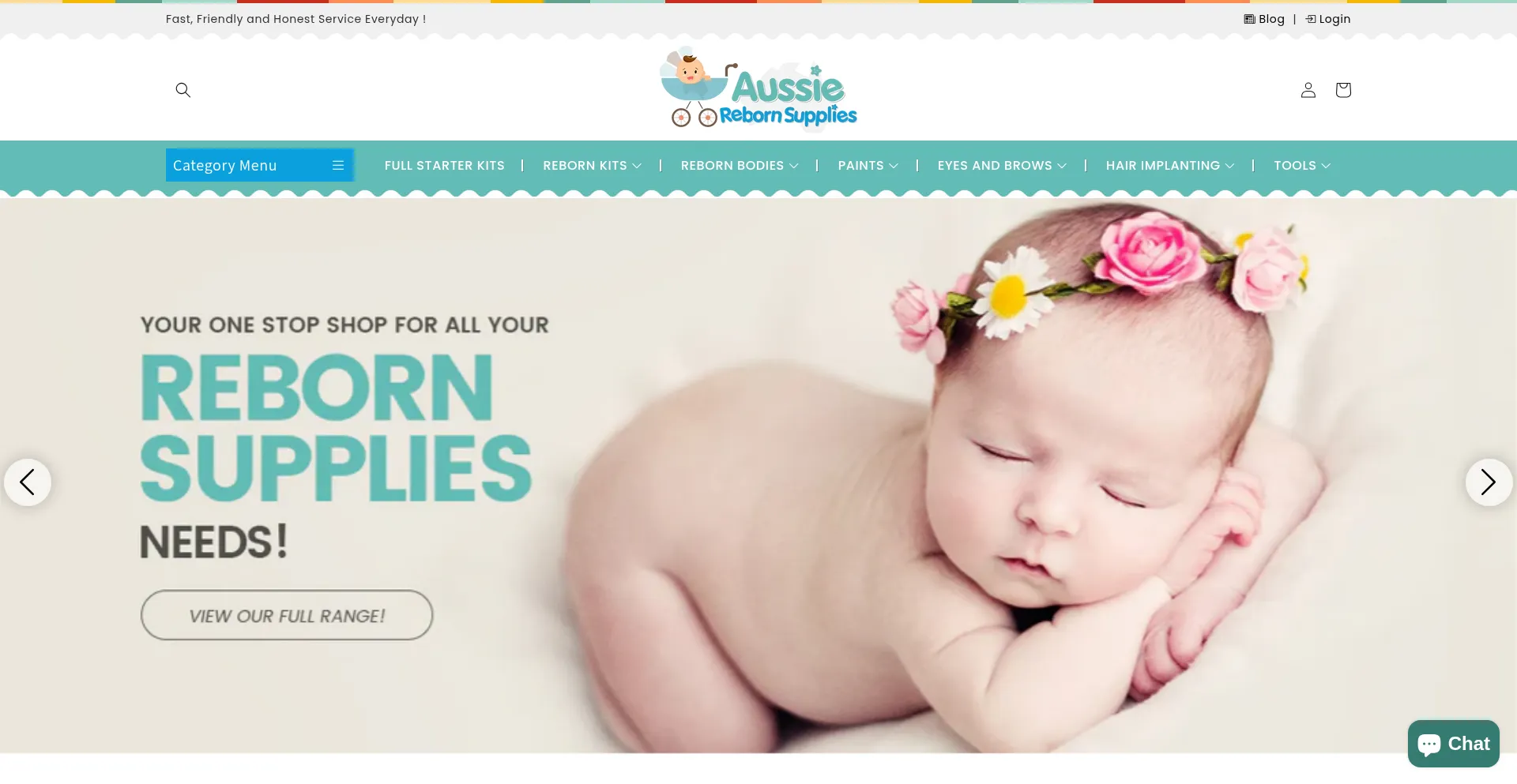 Website screenshot of Aussierebornsupplies.com.au