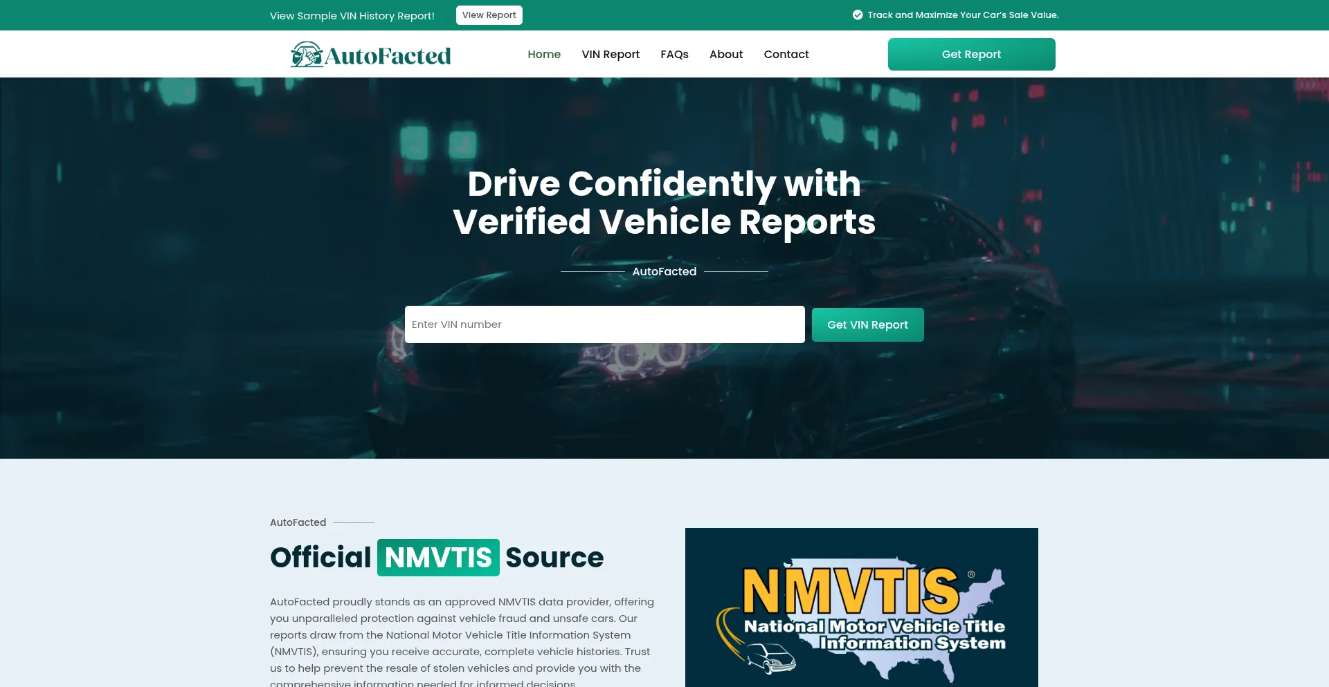 Website screenshot of Autofacted.com