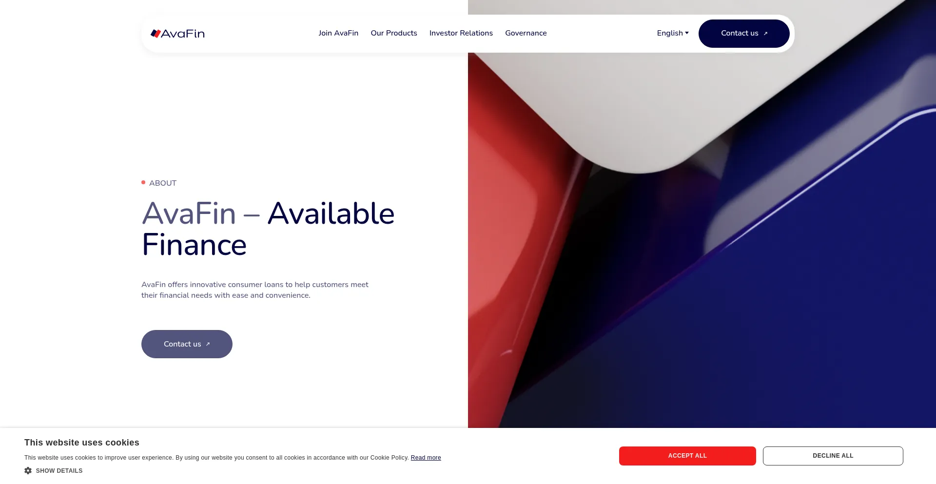 Website screenshot of Avafin.com