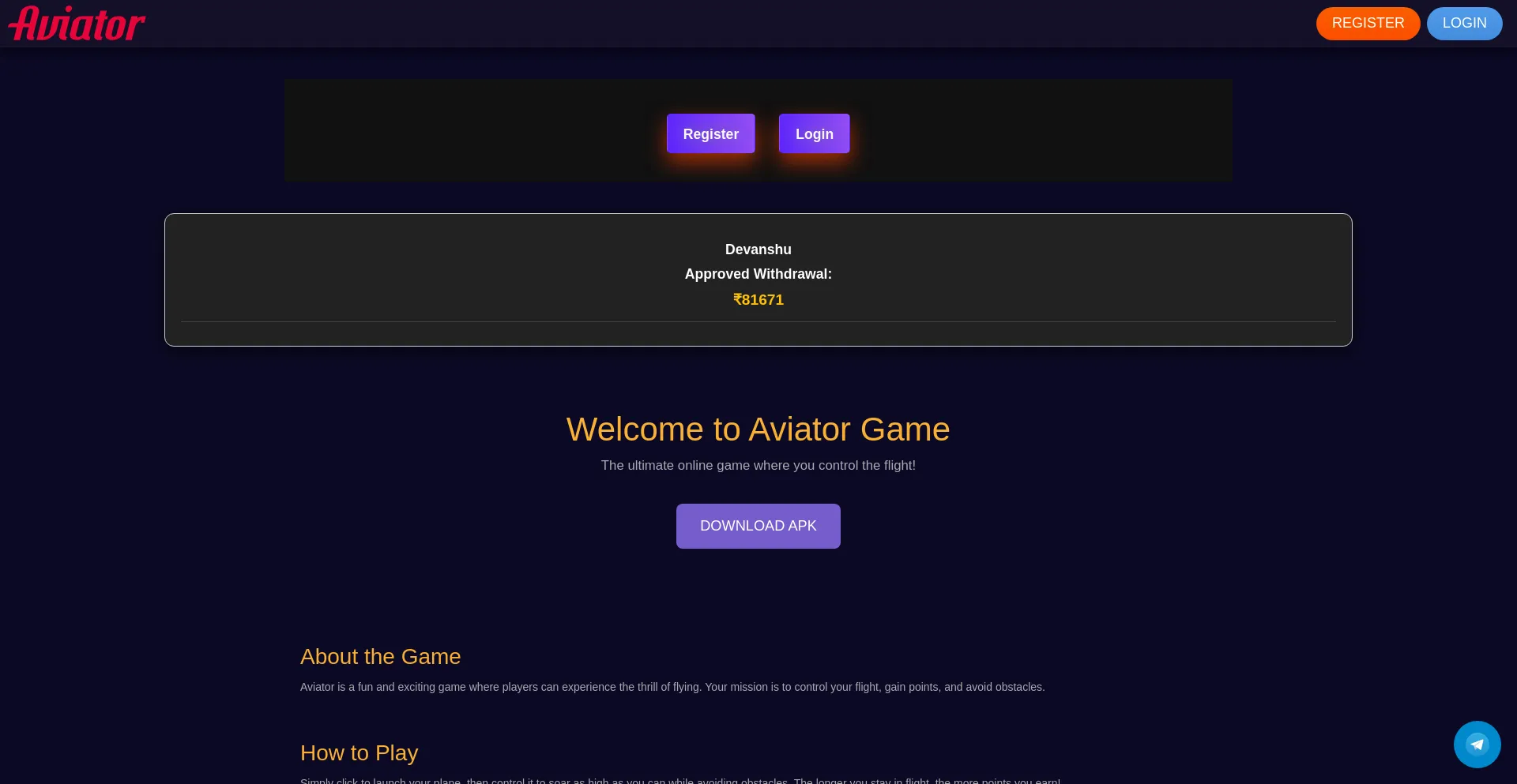 Website screenshot of Aviatorhub.me
