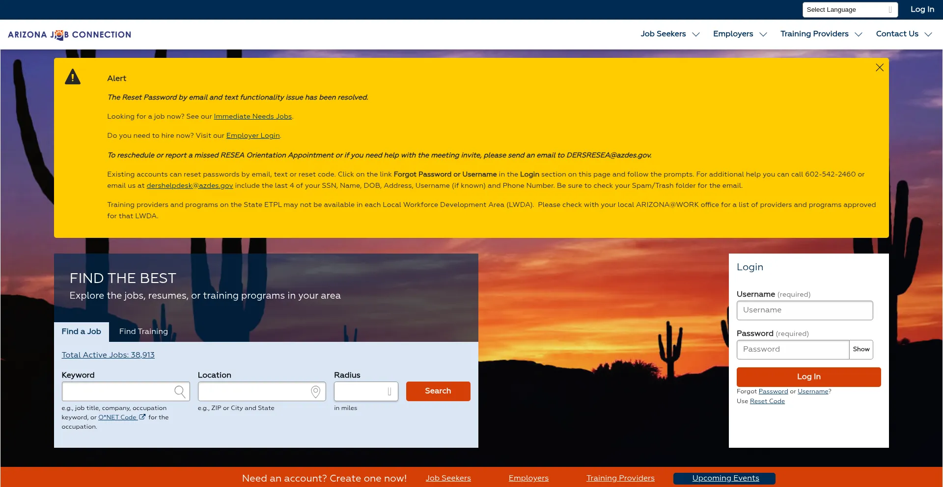 Website screenshot of Azjobconnection.gov