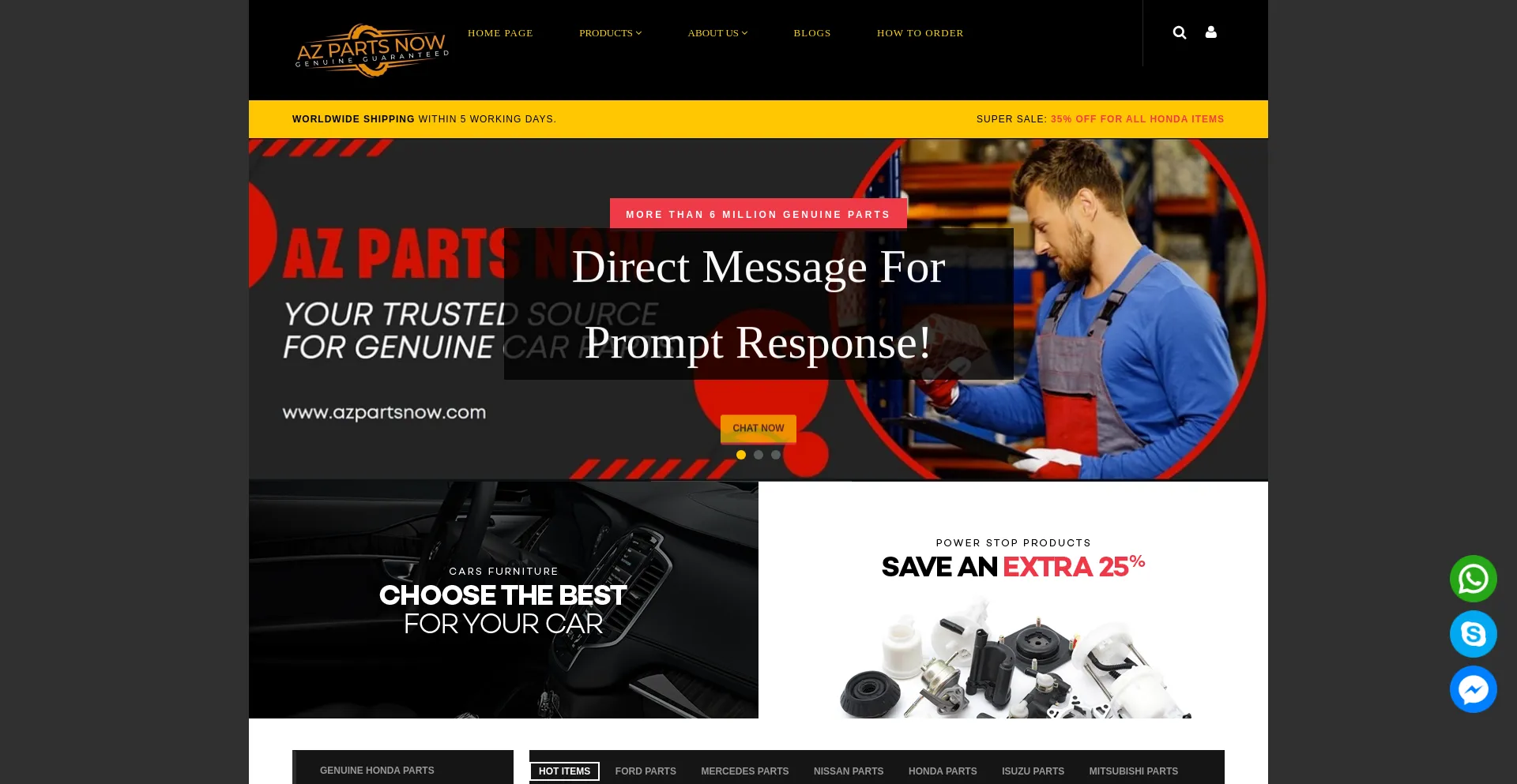 Website screenshot of Azpartsnow.com