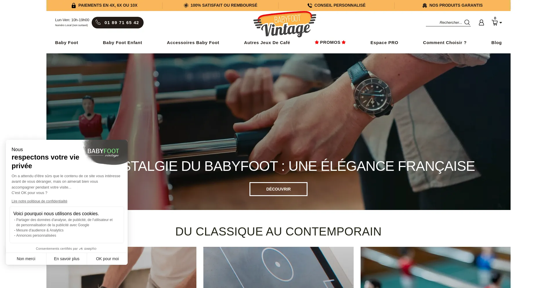 Website screenshot of Babyfootvintage.com
