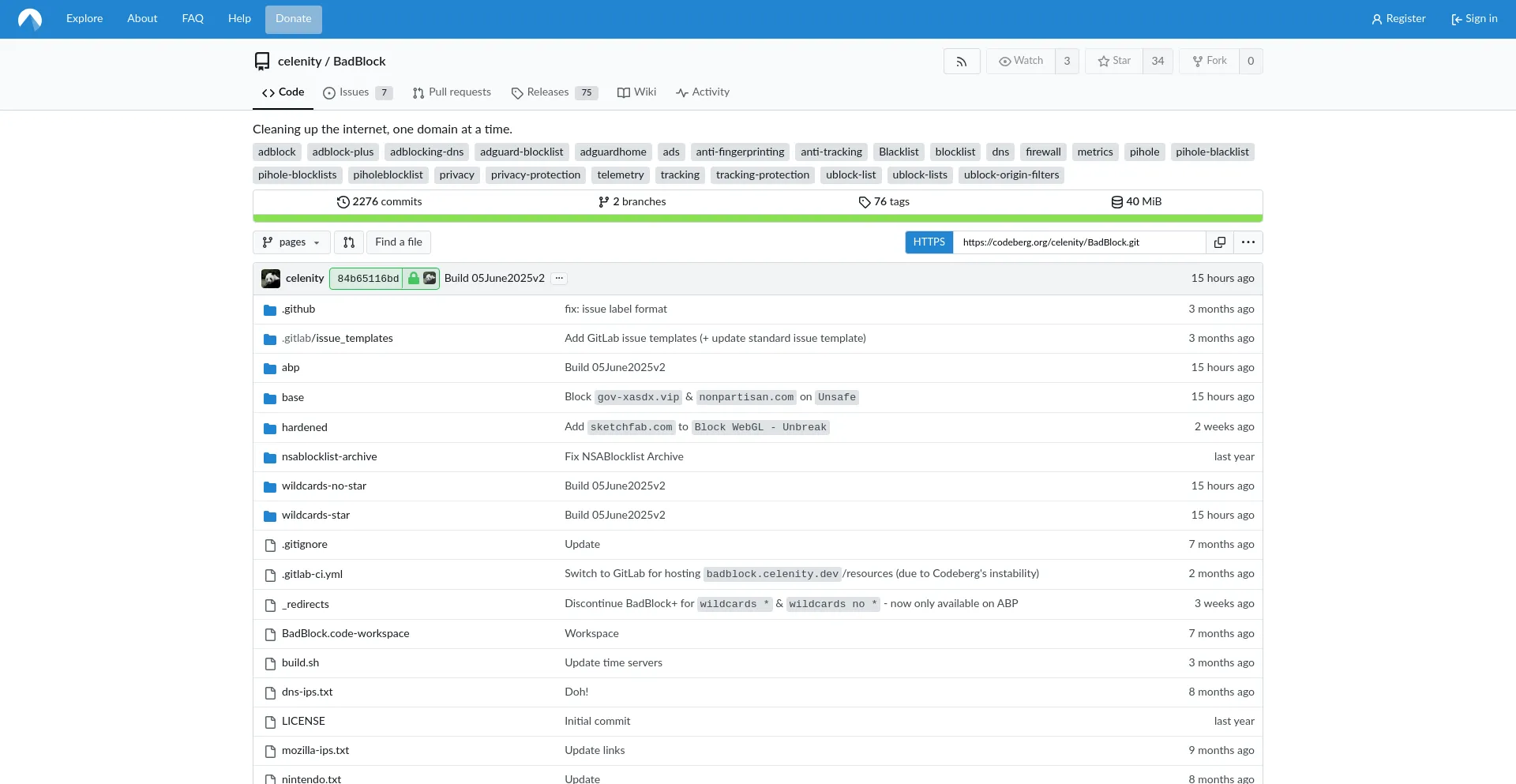 Website screenshot of Badblock.celenity.dev